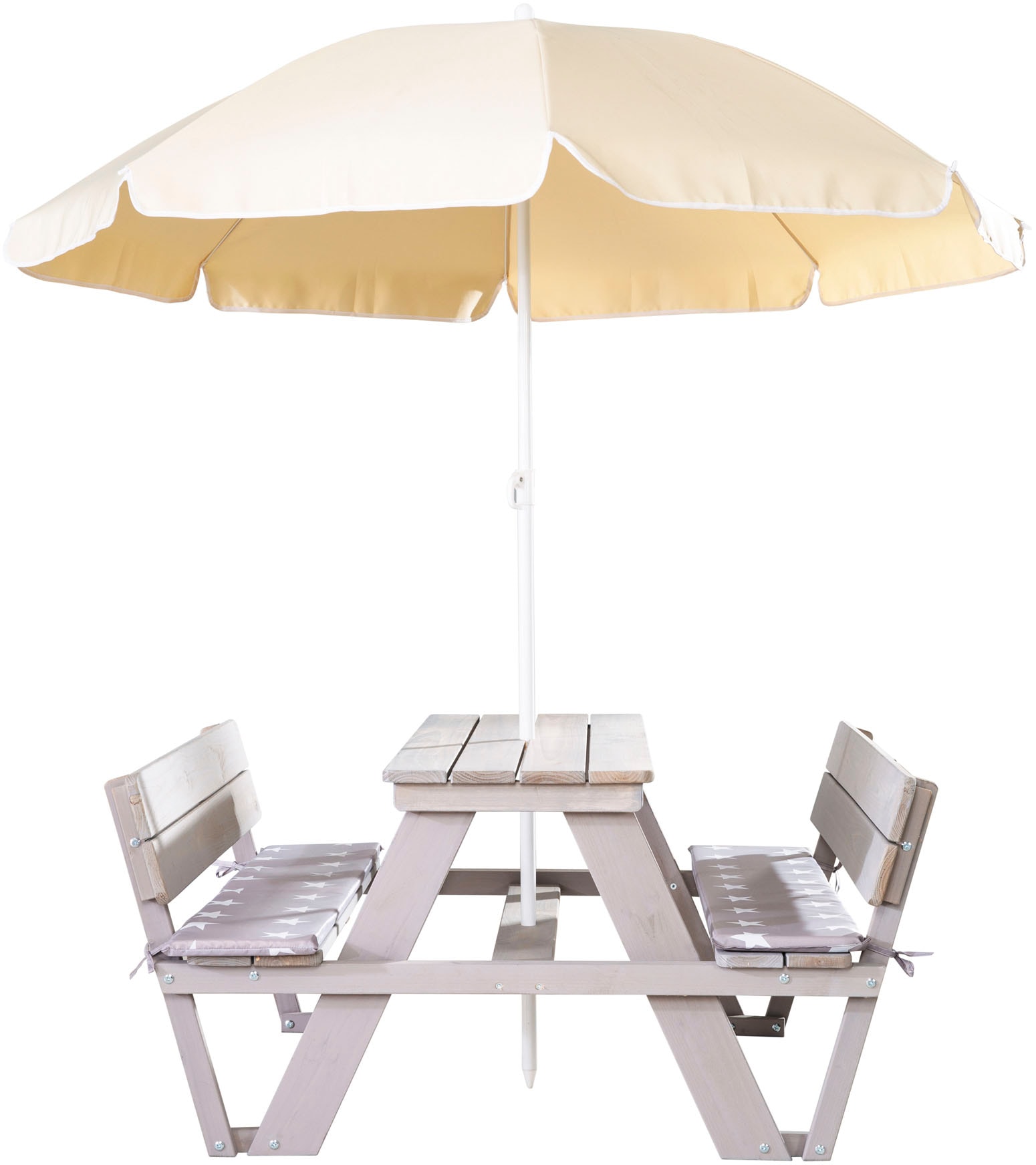 roba® Garten-Kindersitzgruppe »PICKNICK for 4 Outdoor +«, (Set, 2 tlg.), grau, mit Rückenlehnen und Sonnenschirm