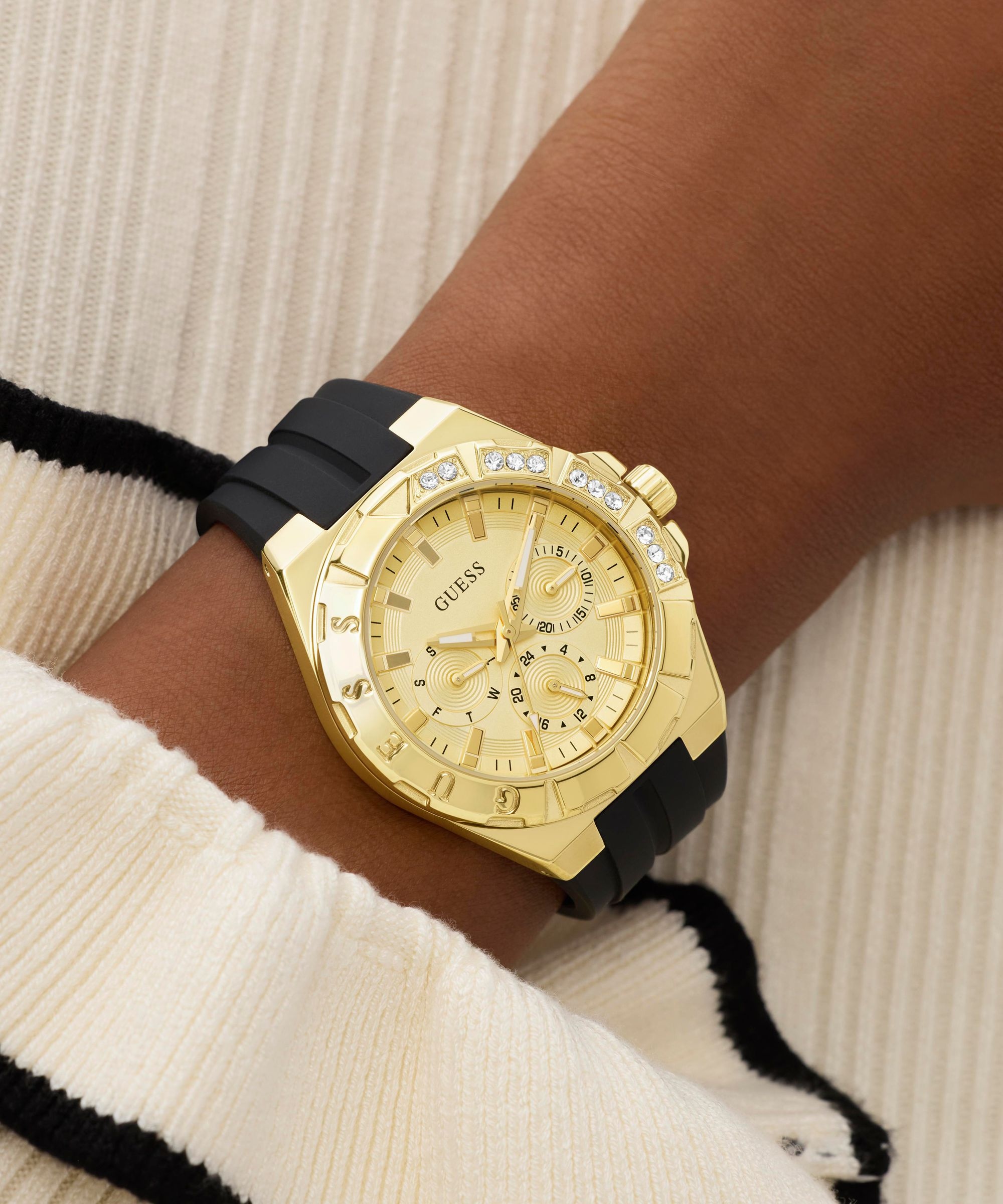 Guess Multifunktionsuhr »CALYPSO« Quarzuhr, Armbanduhr, Damenuhr, analog, Wochentag, Tag