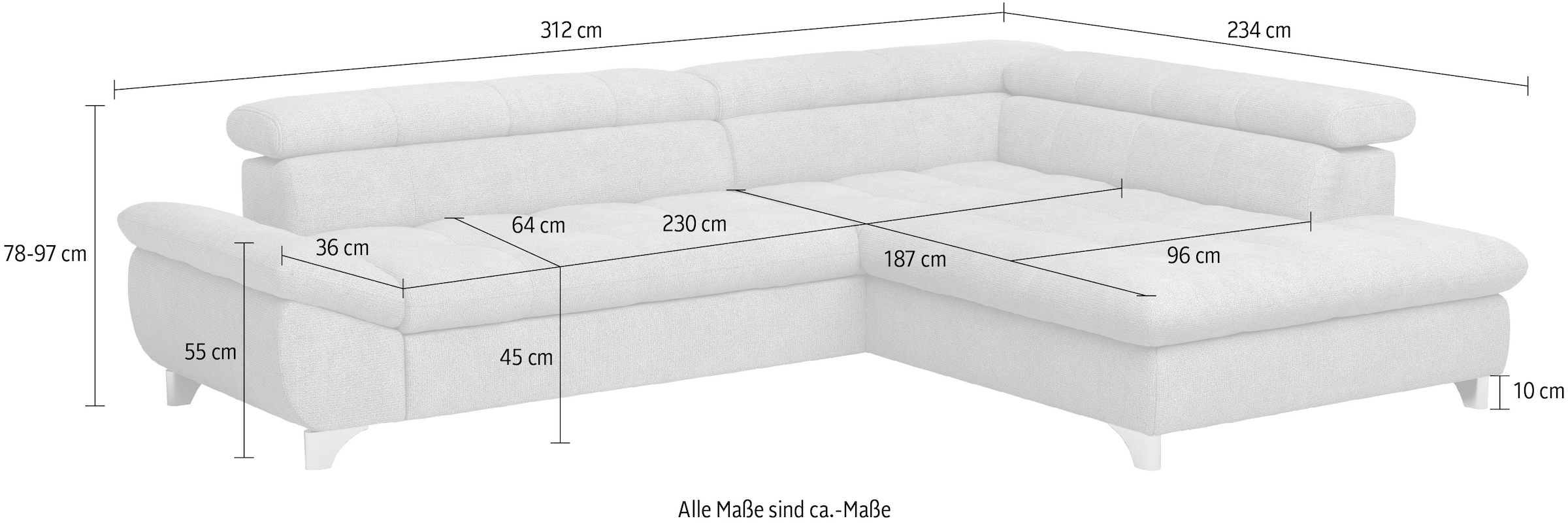 COTTA Ecksofa »Gemini L-Form«, mit Kopfteilverstellung, wahlweise mit Bettfunktion