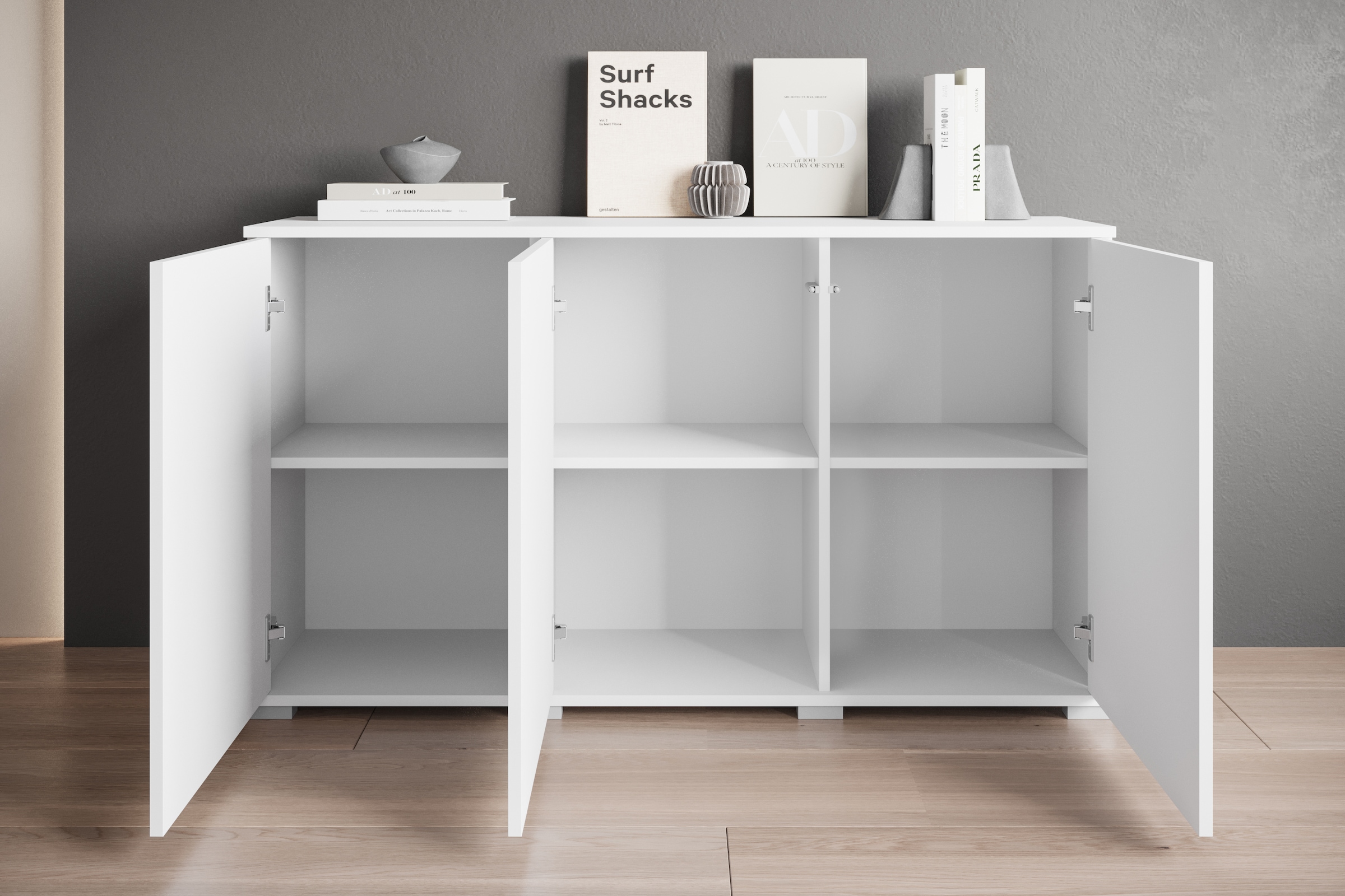 INOSIGN Sideboard »Kenia, moderne grifflose Kommode mit 3 Türen, Breite 120 cm«, (1 St.), Push-to-Open-Fronten, höhenverstellbaren Einlegeböden