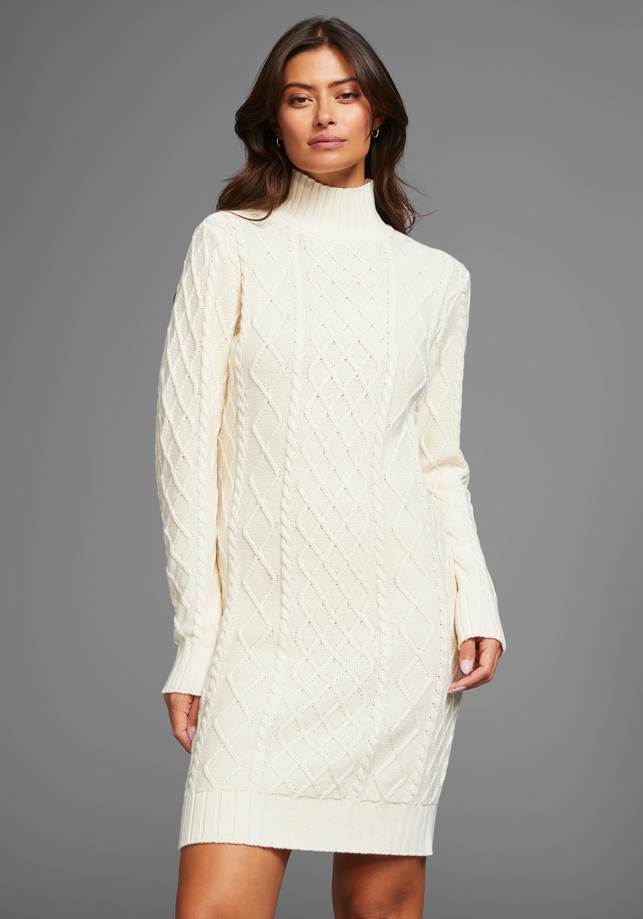 Laura Scott Strickkleid mit Zopfstrickmuster und Stehkragen