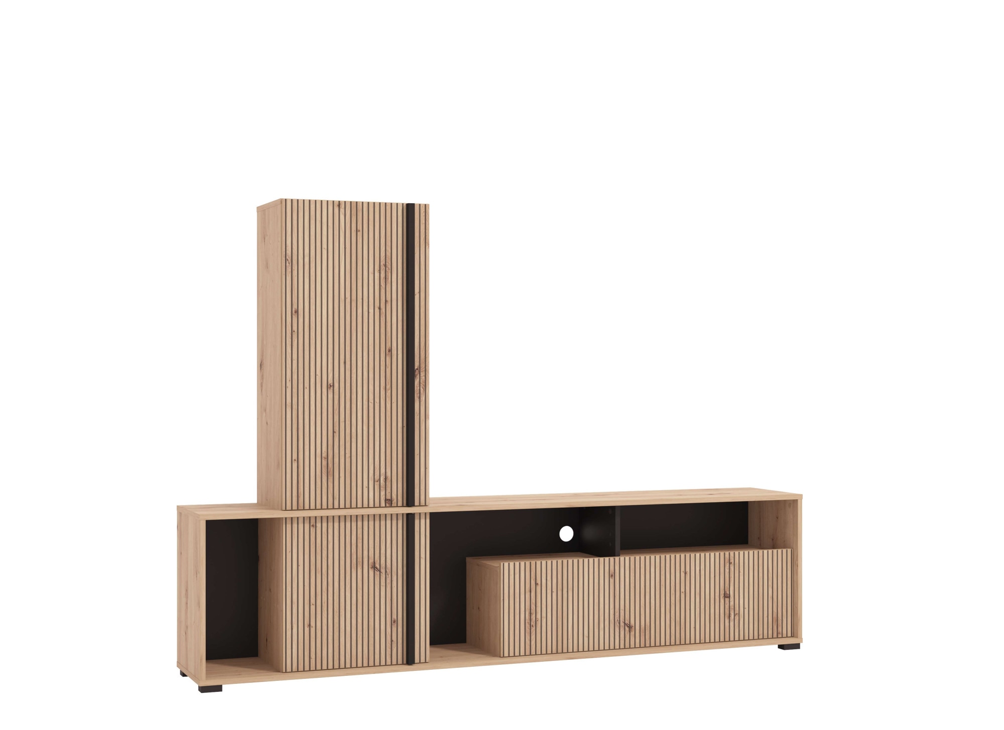 INOSIGN Wohnwand »Chania, 195 cm, inkl. TV Board und Highboard«, (Komplett-Set, 2 St.), Trendfarben, mit dekorativen schwarzen Streifen, in Artisan Eiche