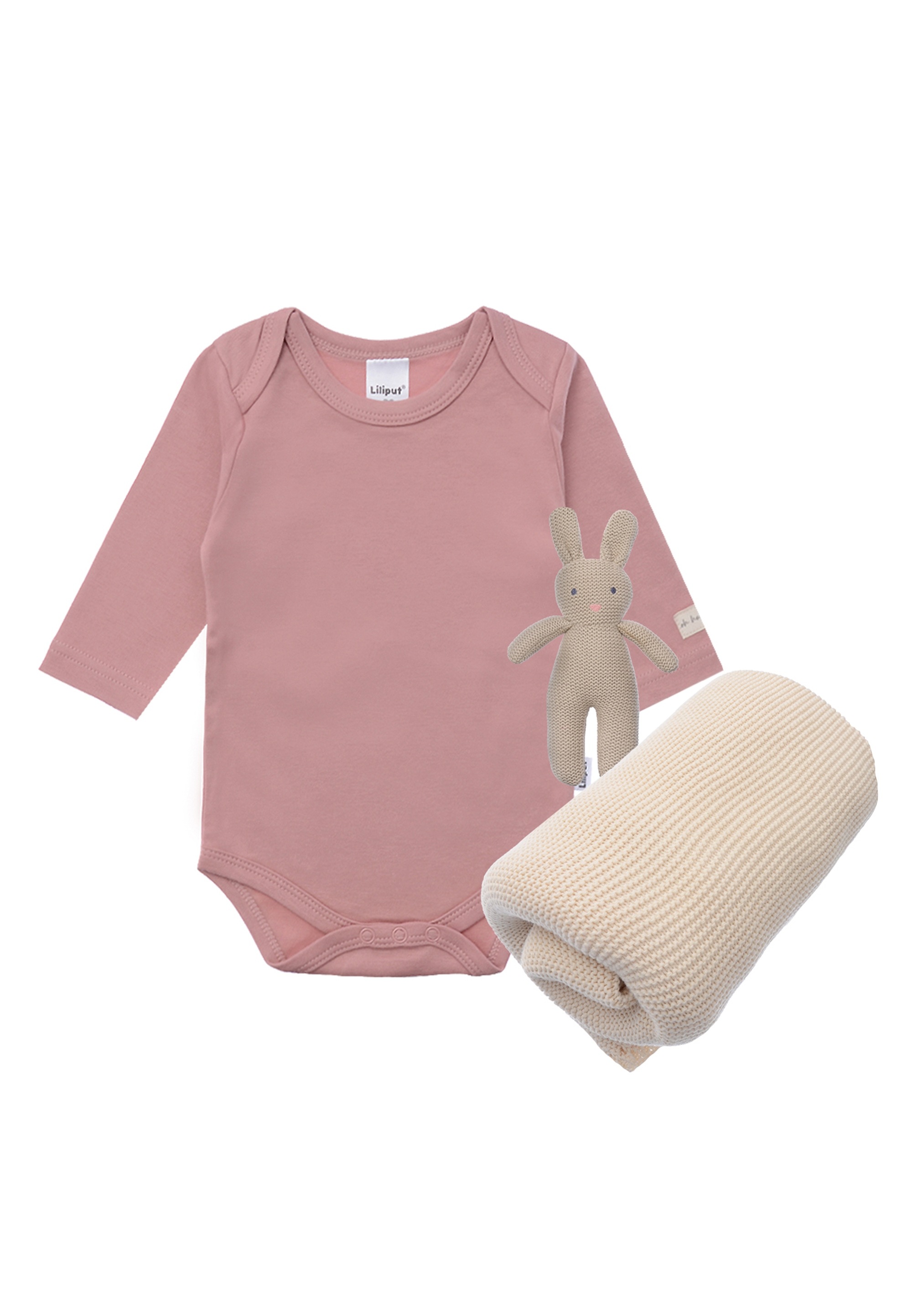 LILIPUT Mädchen Erstausstattungspaket "Strickhase Lou", braun, Gr. 62, 100% Baumwolle, KOB Set-Artikel, mit Body, Strickhase Lou und Decke