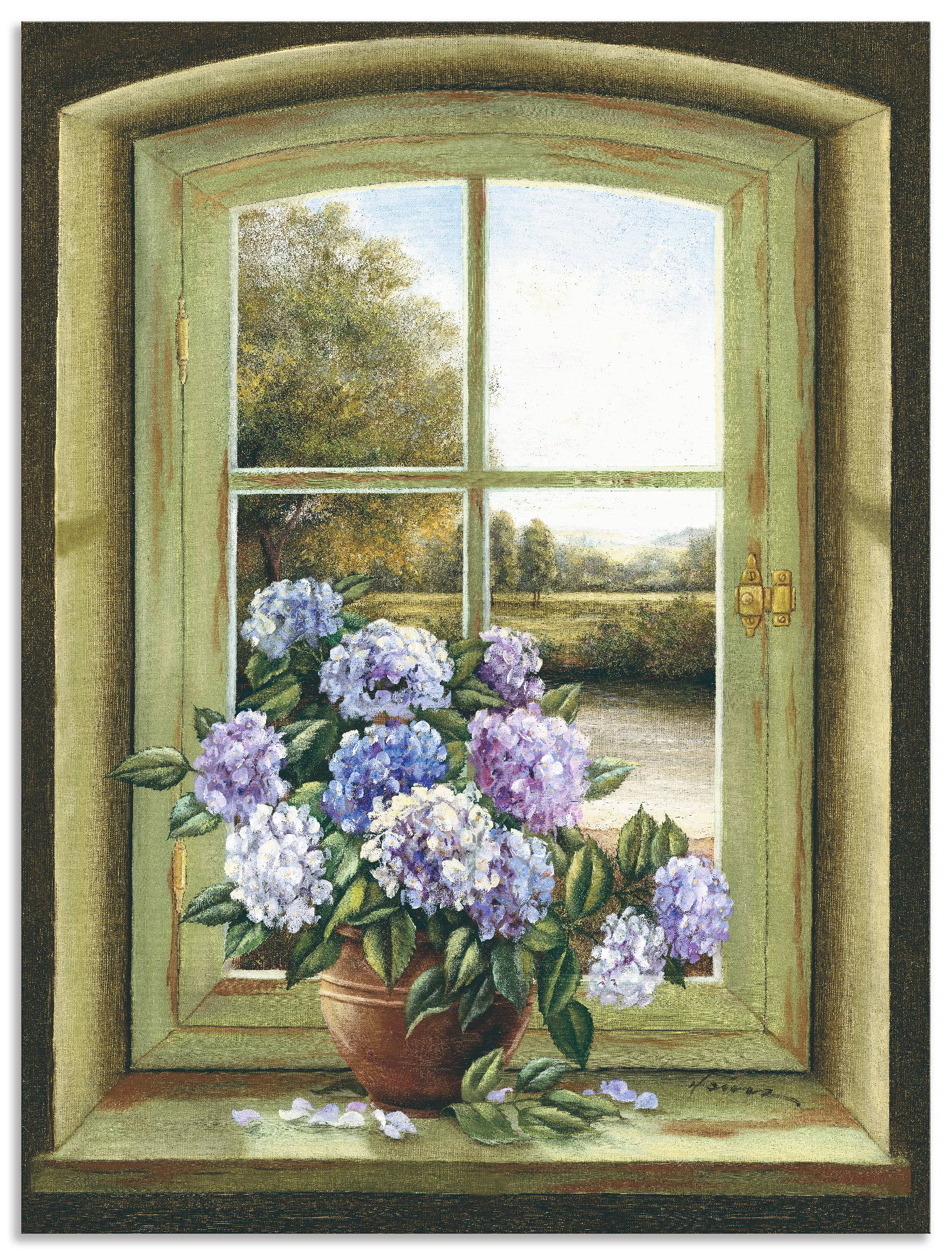 Artland 1100000002199 "Hortensien am Fenster" Arrangements 1 Stk. tlg. als Alubild, Leinwandbild, Poster in verschied. Größen