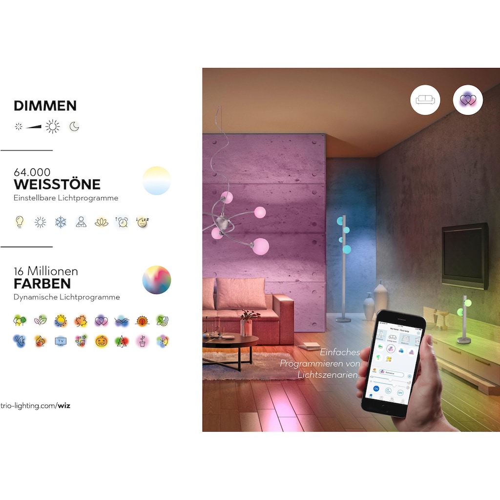 TRIO Leuchten LED Deckenleuchte »DIAMO«, 1 flammig-flammig, WiZ Smarthome RGB Deckenlampe Ø 75cm Steuerung per App + Fernbedienung