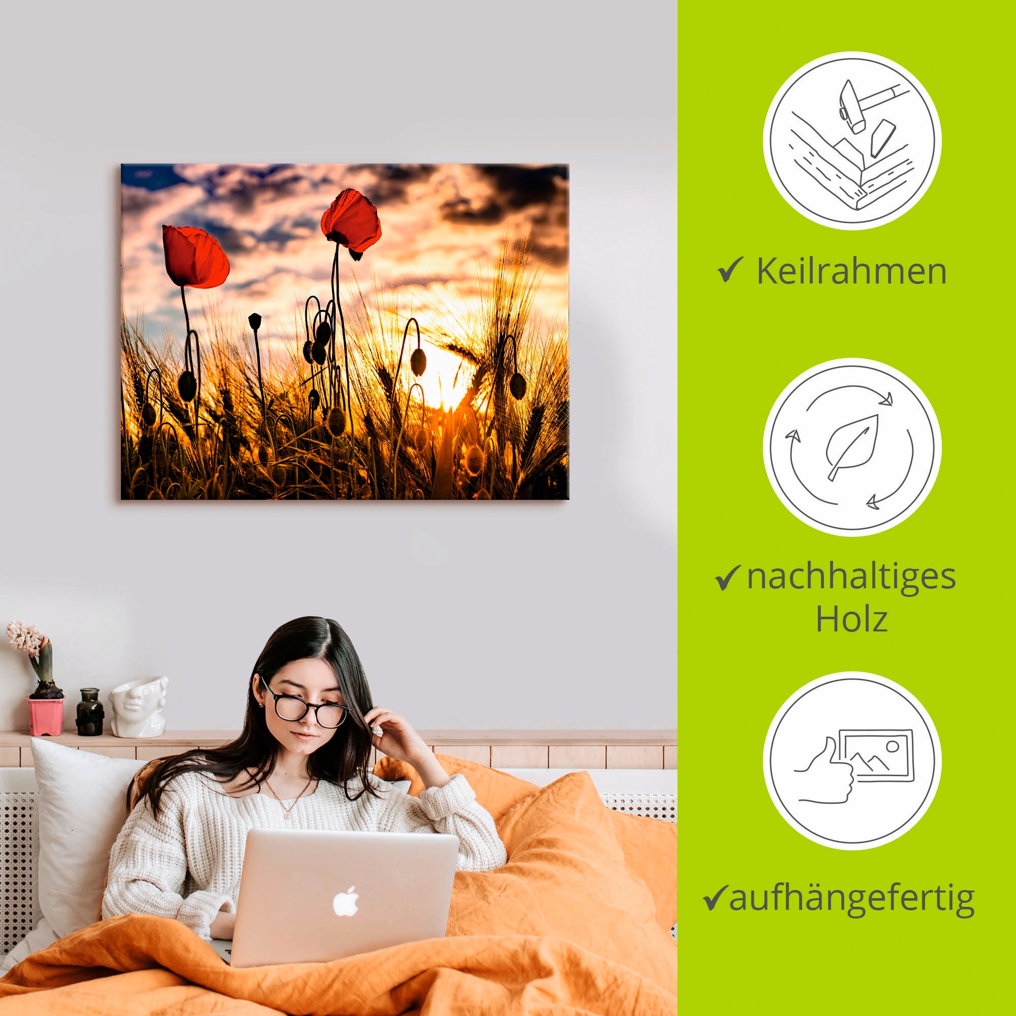 Artland Wandbild »Mohnblumen im Sonnenuntergang«, Blumen, (1 St.), als Alubild, Outdoorbild, Leinwandbild, Poster, Wandaufkleber