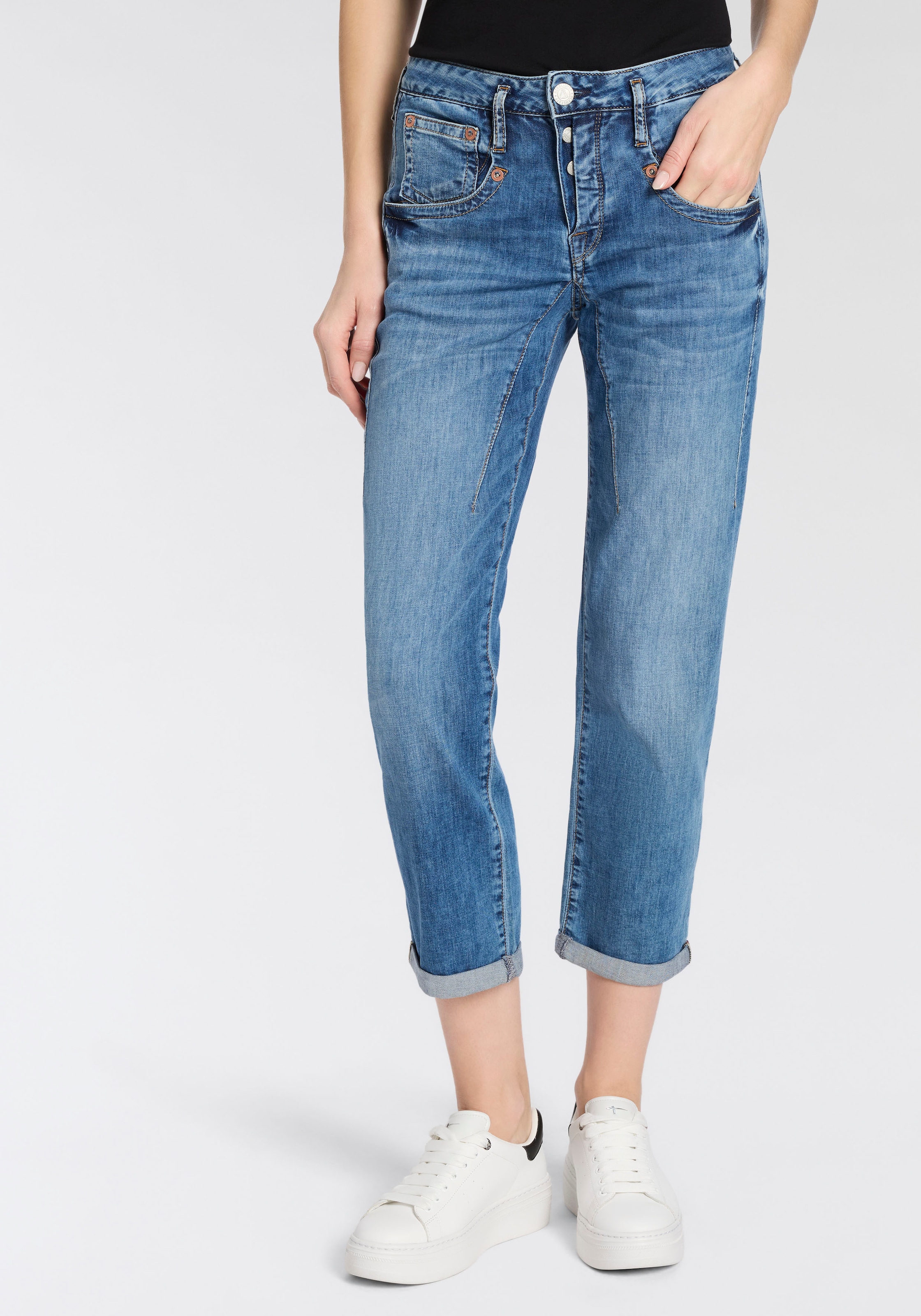 Herrlicher Boyfriend-Jeans "Shyra Tap Denim Light" im Straight Fit, mit Kno günstig online kaufen