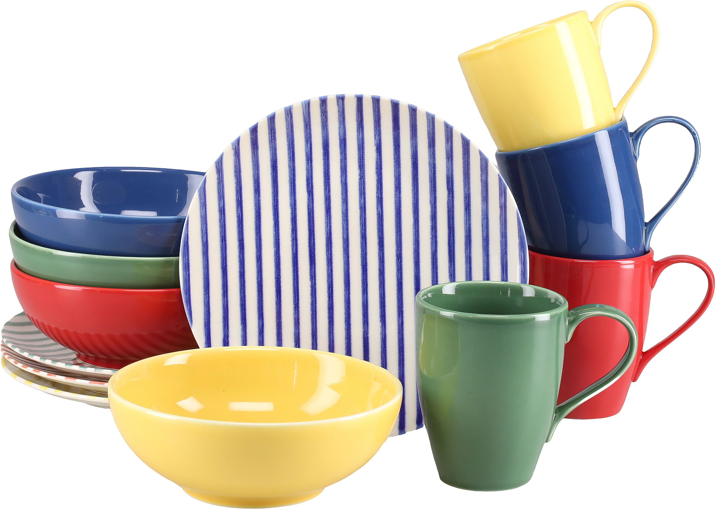 CreaTable Kaffeeservice "Mio Viva Bunt, Service, 12-tlg." Handgemalte Optik, keramische Motive kombiniert mit Farbglasuren
