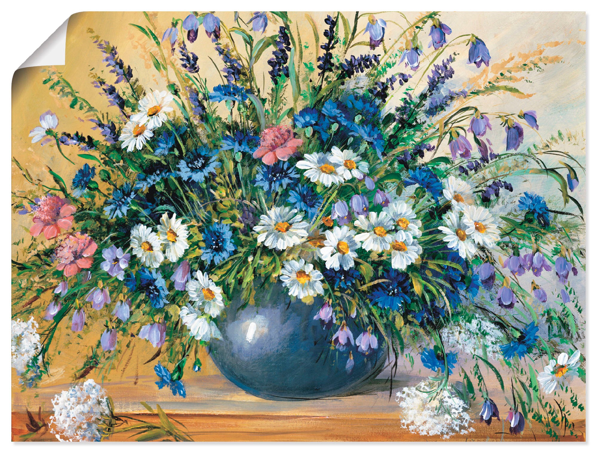 mit oder (1 als Größen Blumen, Wandbild Wandaufkleber BAUR Leinwandbild, Poster bestellen | Artland »Vase versch. in St.), Kornblumen«,