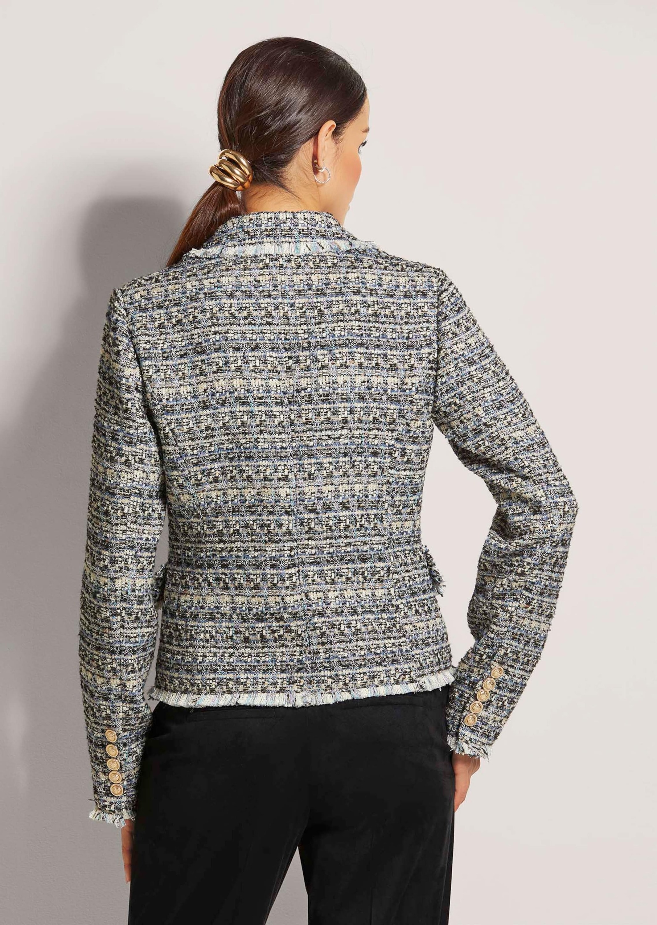 MADELEINE Jerseyblazer »Blazer Kurzer Tweed-Blazer mit Fransen«