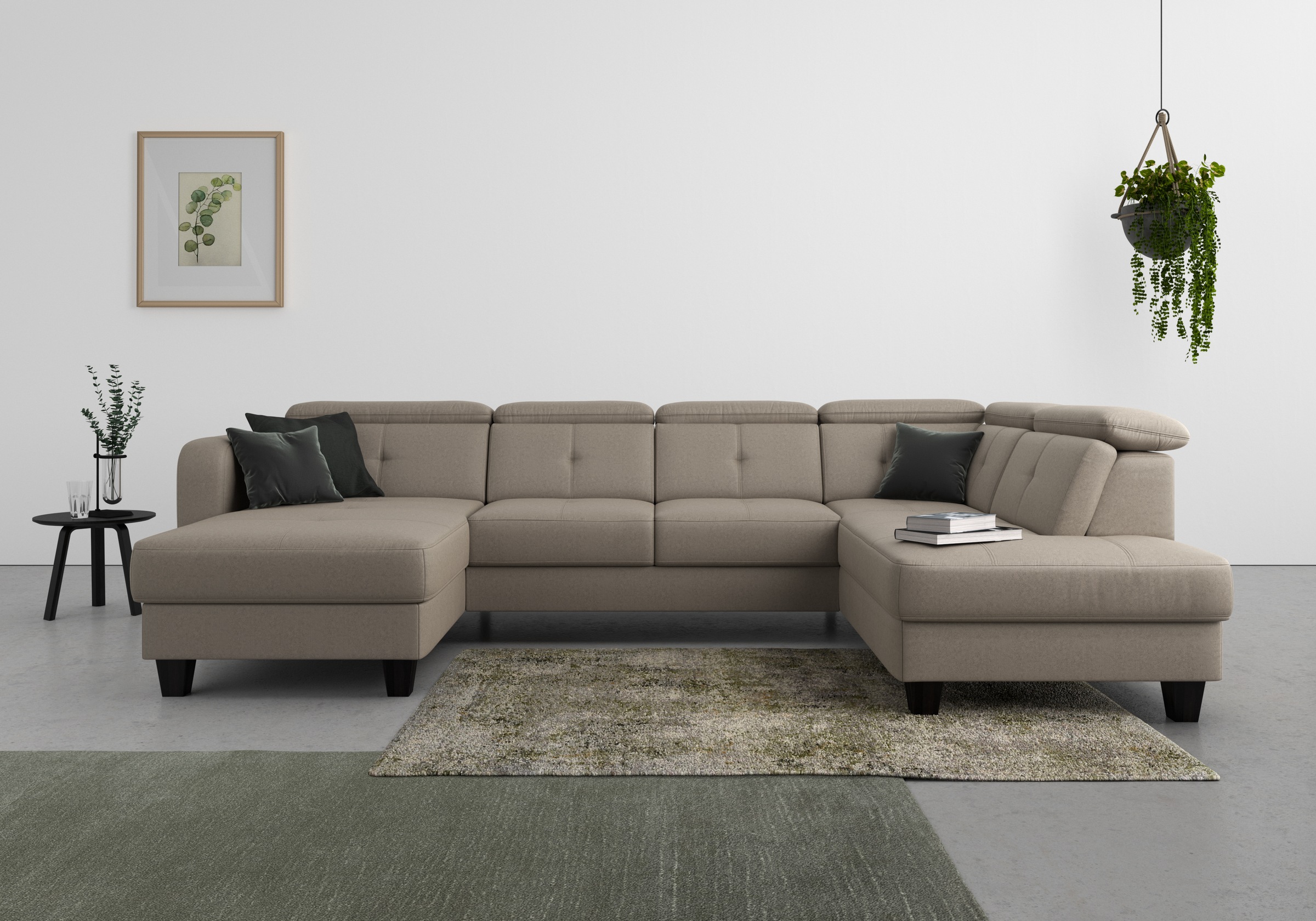 Wohnlandschaft SIT & MORE "Belluci U-Form", braun (savannah), B:321cm H:85cm T:195cm, Sofas, Wohnlandschaft, Kopfteilverstellung und Federkern, wahlweise mit Bettfunktion 10
