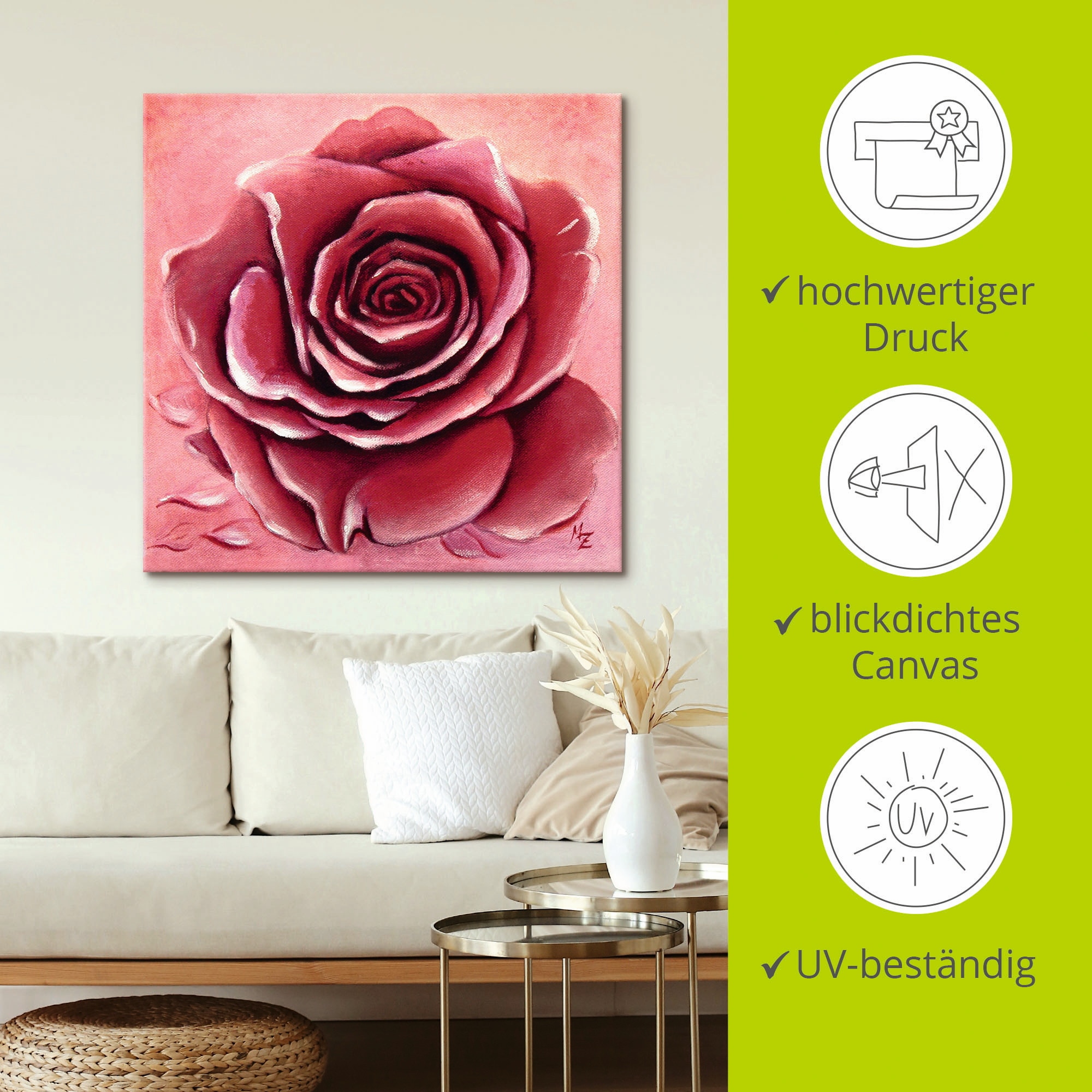 Artland Wandbild »Rote Rose handgemalt«, Blumen, (1 St.), als Alubild, Outdoorbild, Leinwandbild, Wandaufkleber, versch. Größen