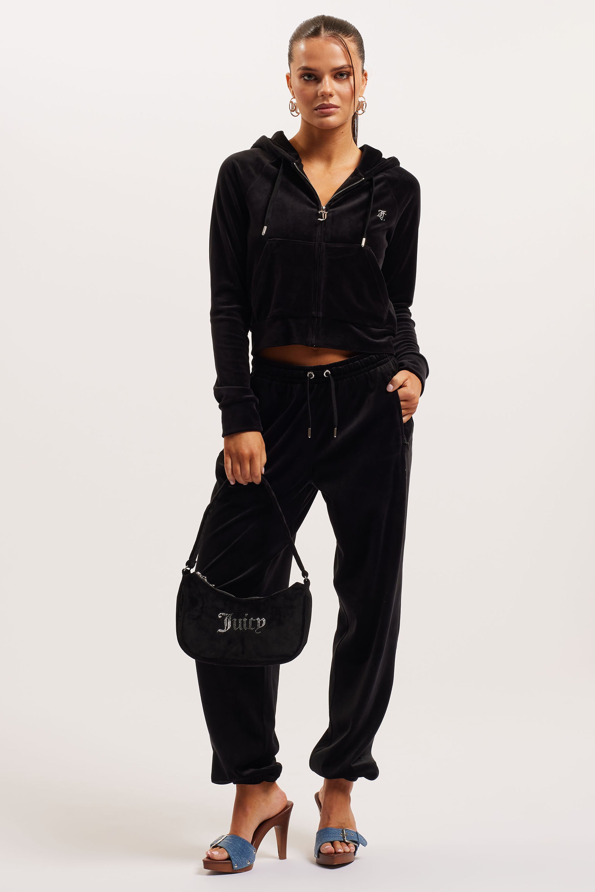 Juicy Couture Kapuzennickijacke »MADISON HOODIE Damen«, mit Kapuze, Trainingsjacke Damen, Sweatjacke mit Kapuze, Velour, mit Glitzer, Sale