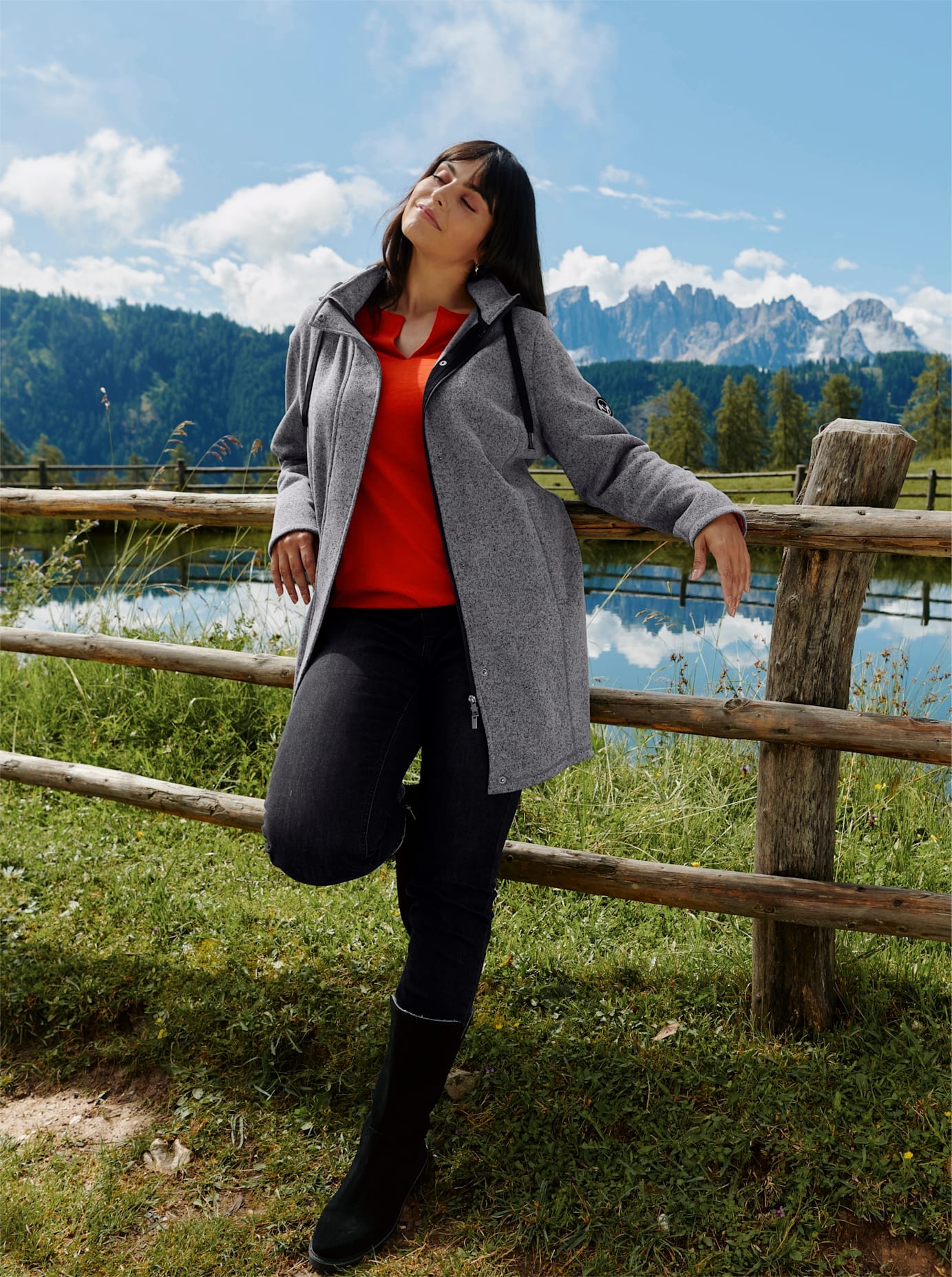 Sheego Strickfleecejacke, mit Kapuze