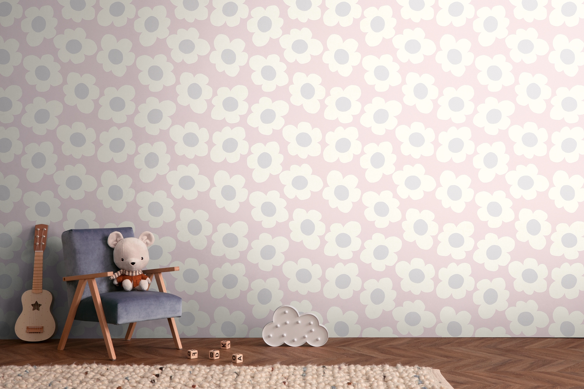 living walls Vliestapete "Kids Studio Retro Blumen – Vliestapete für Kinder" Retro floral geblümt glatt Große grafische Blüten im freundlichen Retro-Look