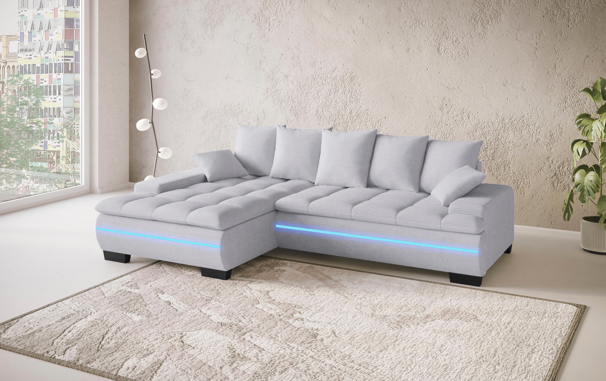 Mr. Couch Ecksofa »Haiti II, L-Form«, RGB-LED Beleuchtung, wahlweise mit Kaltschaum, Bett, Bettkasten