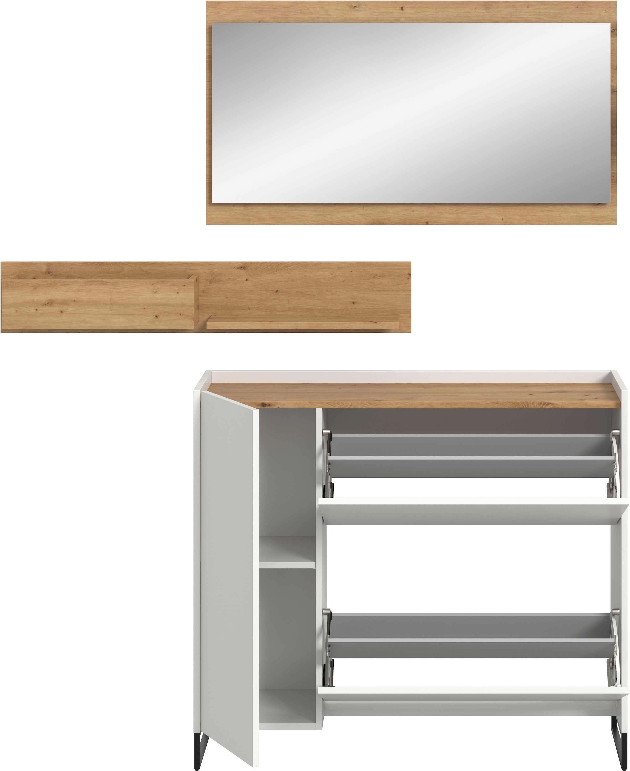 INOSIGN Garderoben-Set »EVRID, 3-teilig, Breite 140 cm, individuell stellbar & erweiterbar« best. aus: Kommode, Wandboard & Spiegel, 3 Stk. tlg.