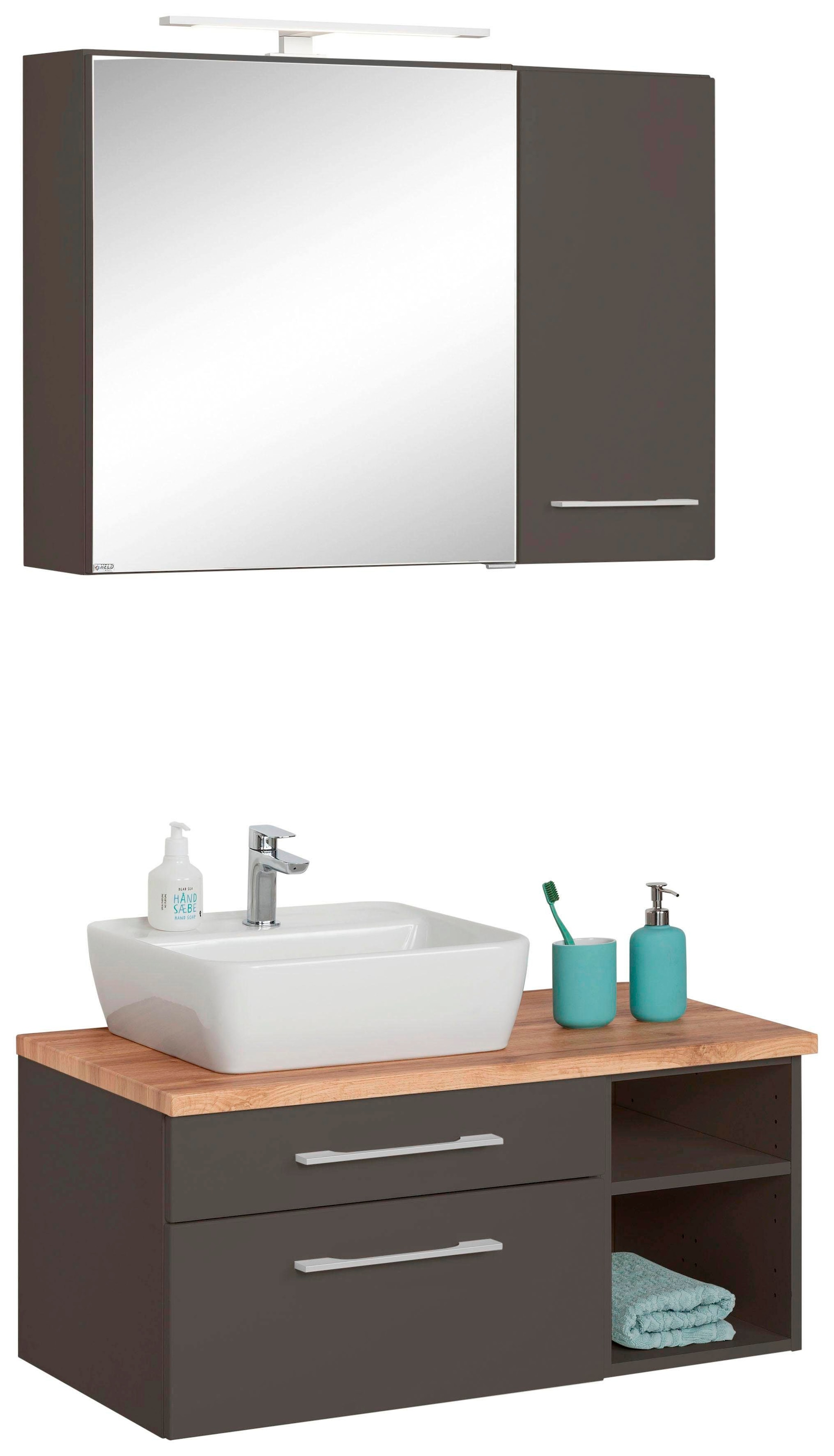 welltime Badmöbel-Set "Davos" 3 Stk. tlg. Spiegelschrank mit extra Regal günstig online kaufen