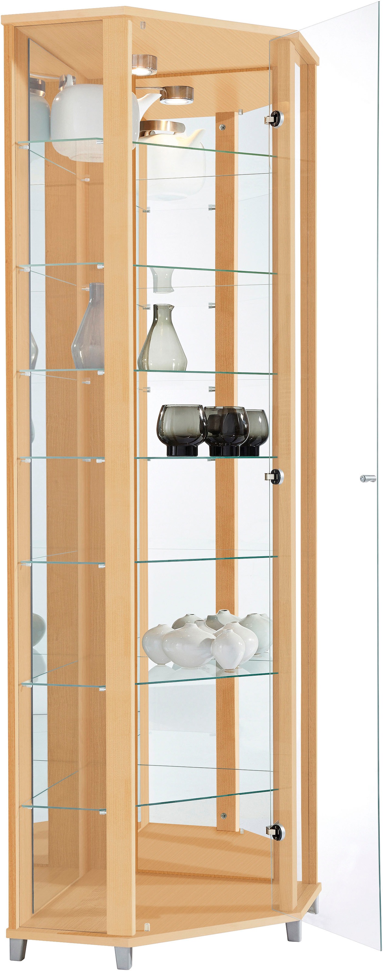 fif möbel Eckvitrine »TRIO Höhe ca. 172 cm, ink. Beleuchtung«, Eckvitrine/Glasvitrine 1x Glastür, perfekt für Sammler, Sammlervitrine