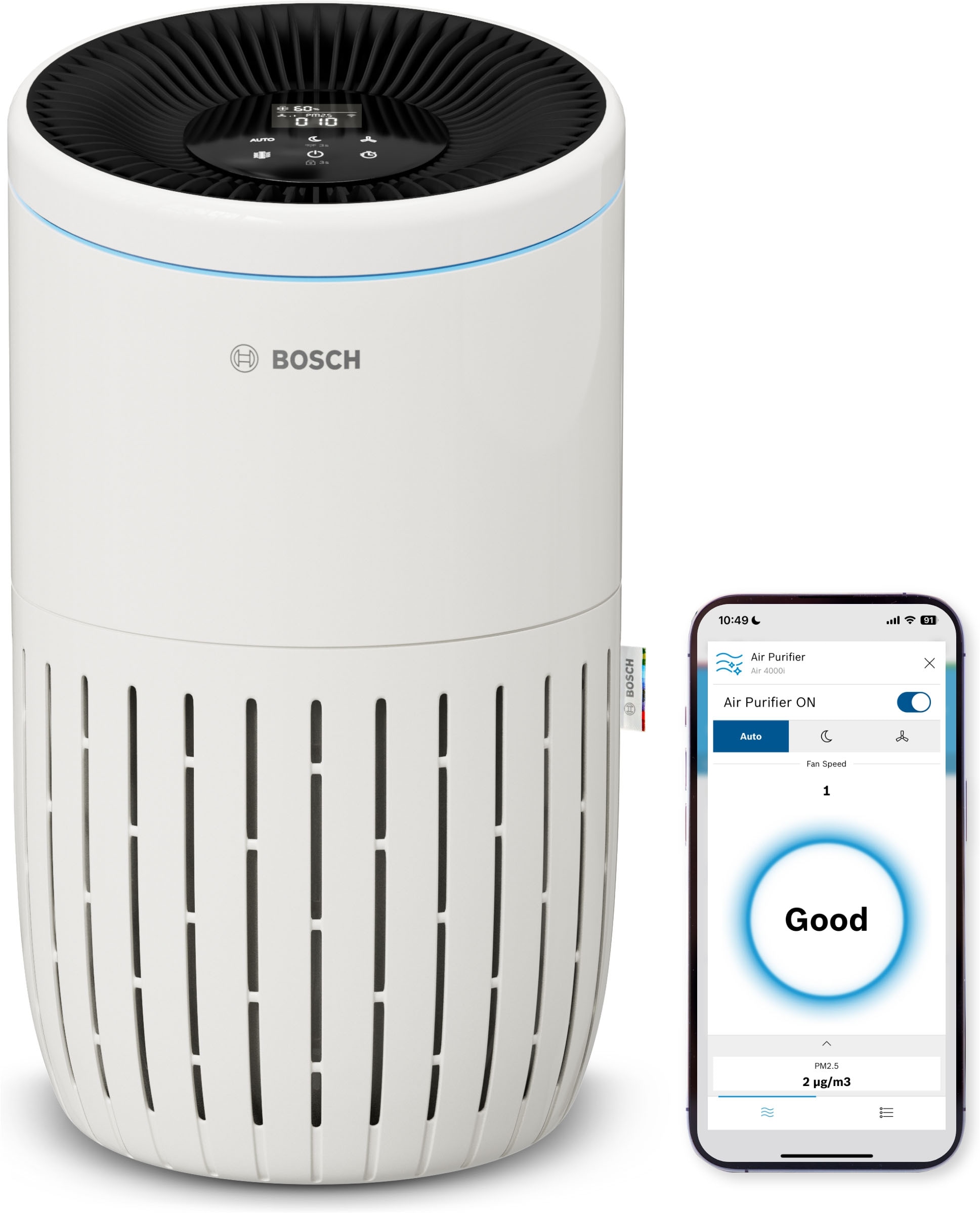 BOSCH Luftreiniger "Air 4000i, mit App-Steuerung" für 62 qm Räume mit 3-in-1 Luftfilter, Smart Sensor, Automatik- und Ruhemodus
