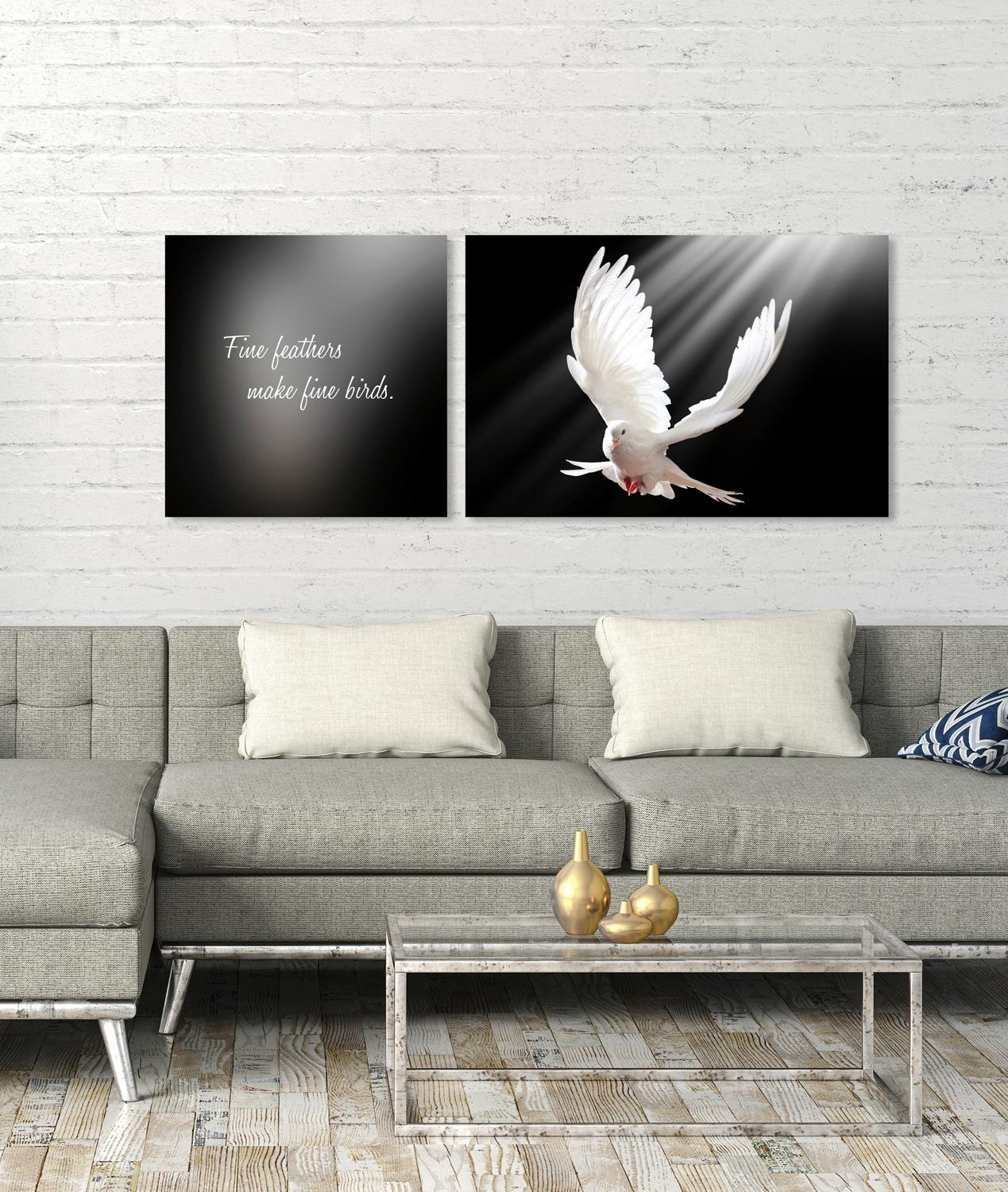 queence Leinwandbild »Birds«, Vogelbilder-Vögel-Kunst-Modern-Spa-Spa Bilder-Sprüche-Sprüche & Texte-Schriftzug-Schriftzüge, (Set), Premium-Leinwandstoff, Handarbeit aus Deutschland, Spruch, 2er Set