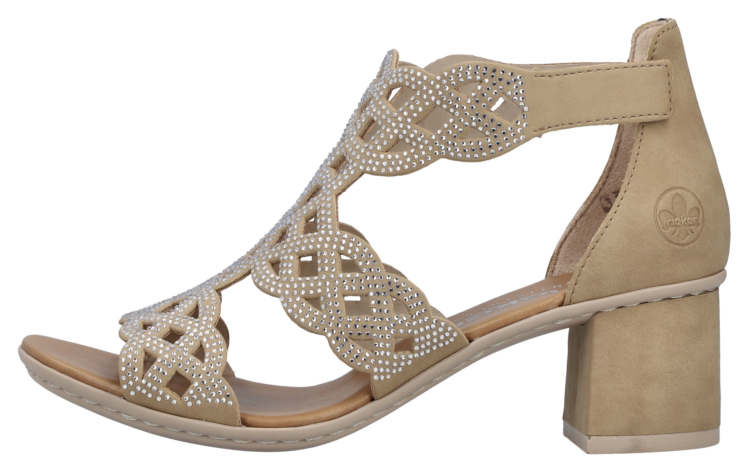 Rieker Sandalette, Sommerschuh, Schaftsandale, Urlaubschuh, Blockabsatz mit Glitzersteine