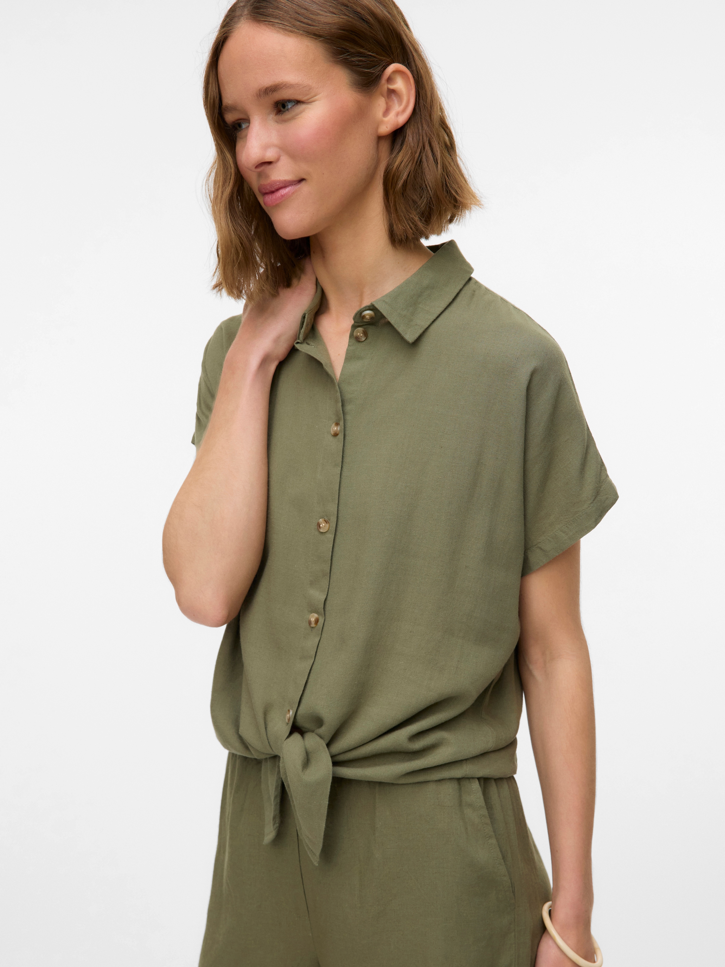 Vero Moda Kurzarmbluse "VMTHEA SS TIE SHIRT WVN NOOS" Viskosemischung, loos günstig online kaufen