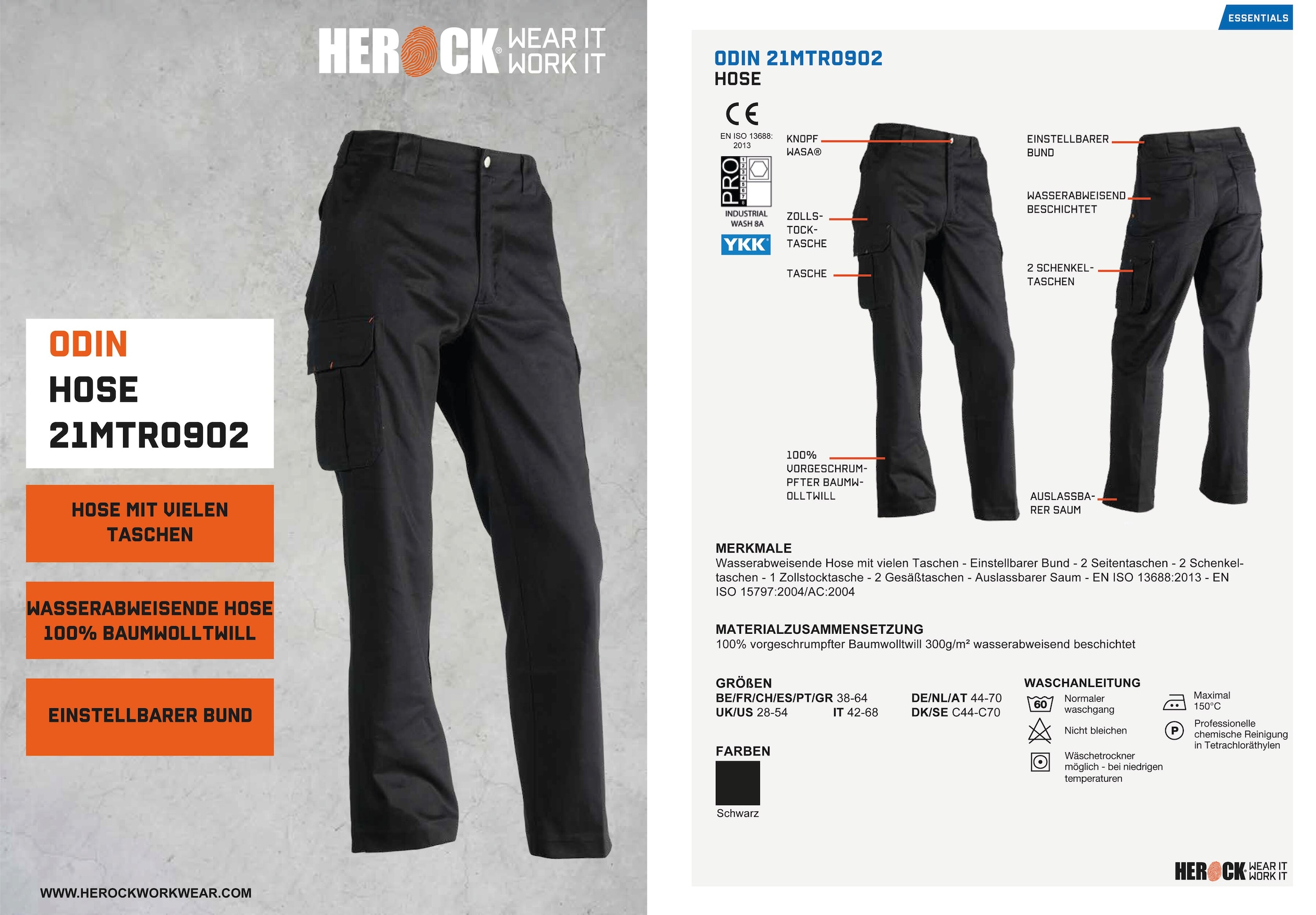 Herock Arbeitshose »Odin 100% BAUR Taschen, Bund günstig wasserabweisend, | Hose«, Baumwolle, viele einstellbarer