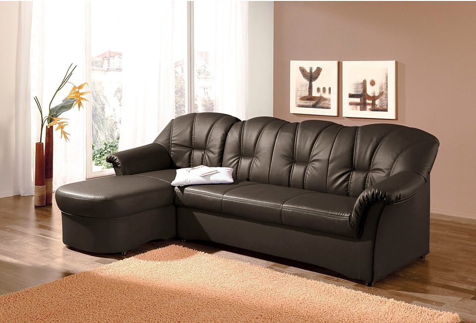 DOMO collection Ecksofa "Papenburg, zeitlose Rückensteppung, elegante Formensprache, L-Form" in großer Farbvielfalt, wahlweise mit Bettfunktion