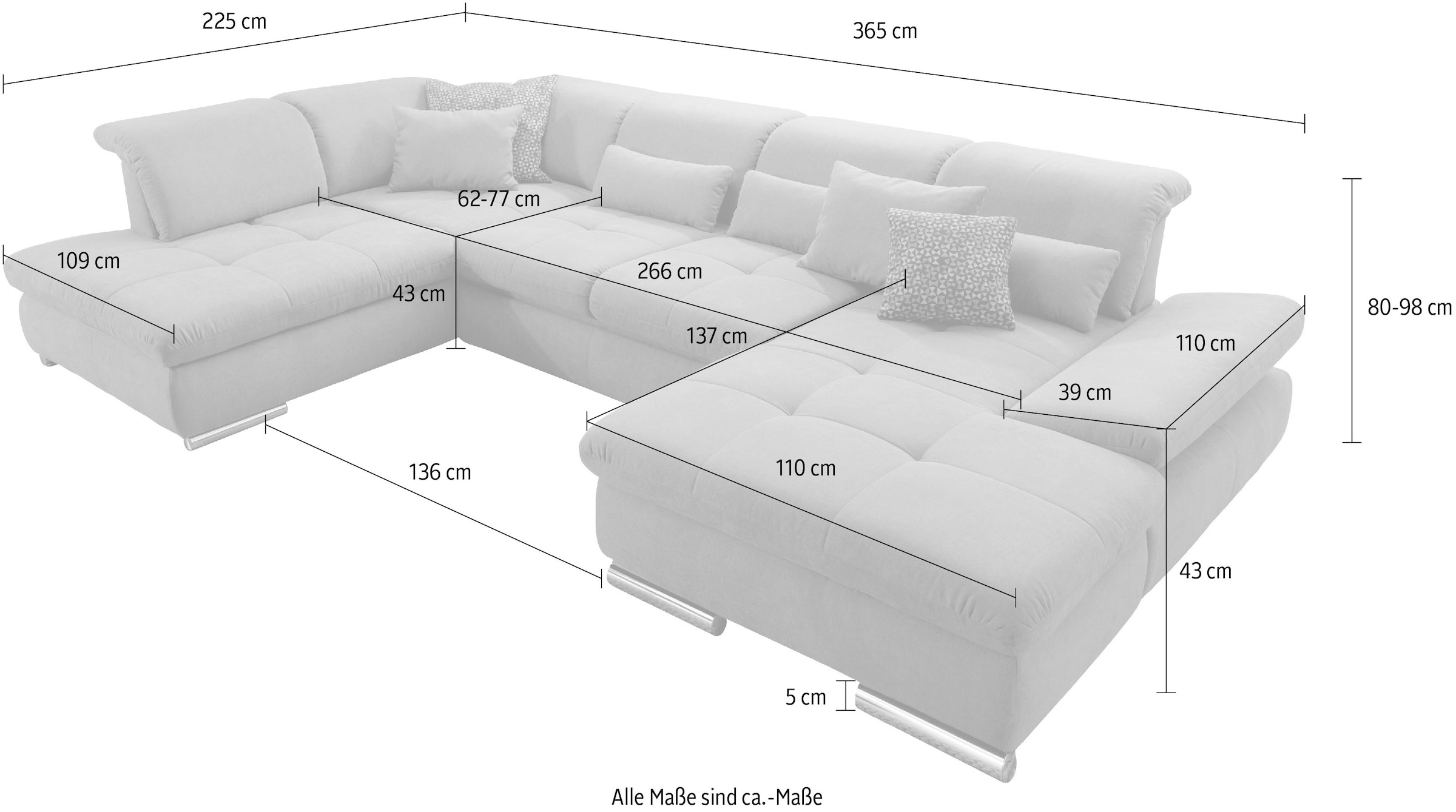 set one by Musterring Wohnlandschaft »SO 4100 komfortable Federkernunterfederung, inkl. Kopfteilverstellung«, wahlweise Bettfunktion und Sitztiefenverstellung, U-Form