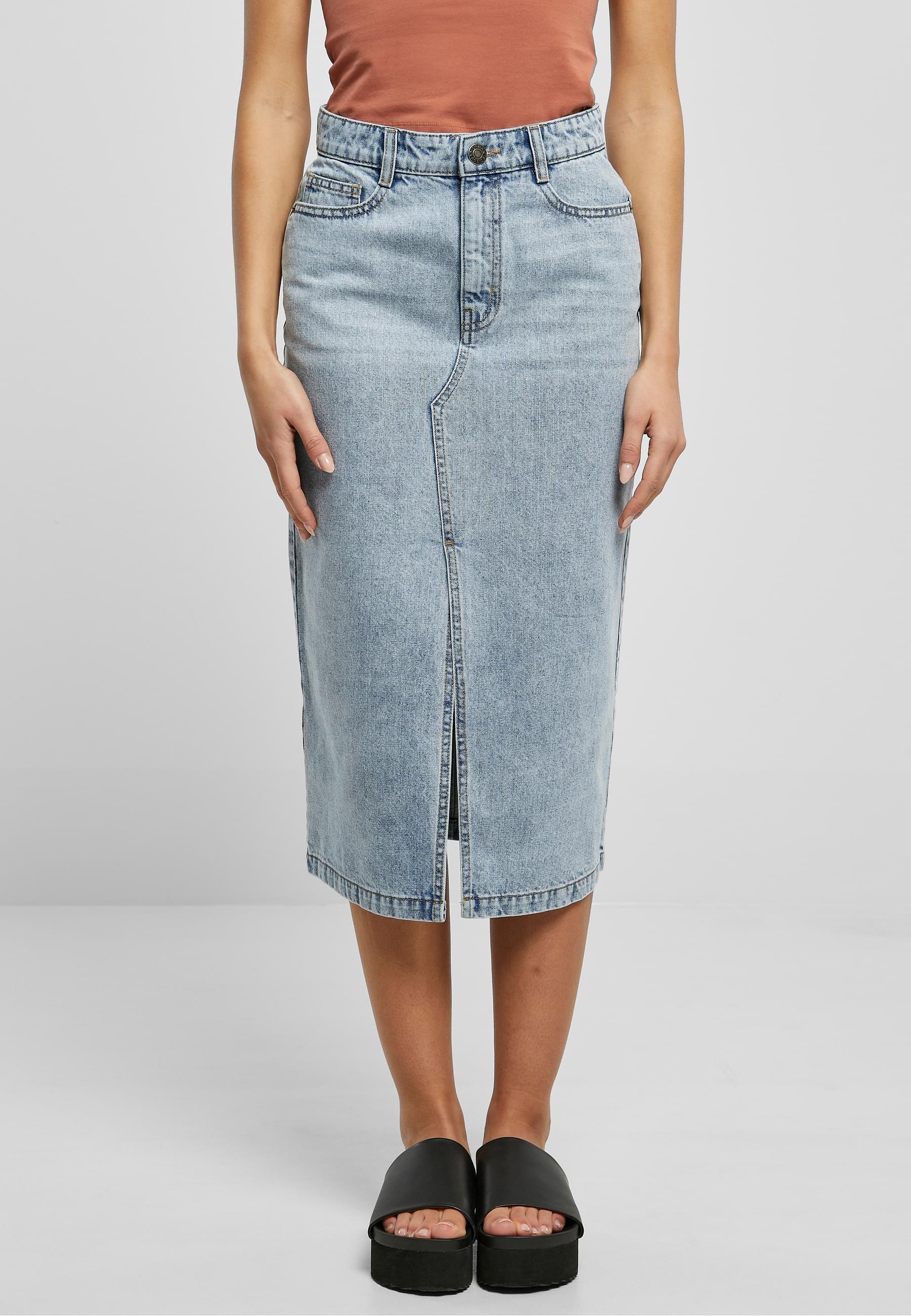 URBAN CLASSICS Jerseyrock »Urban Classics Damen Ladies Midi Denim Skirt«, (1 tlg.)