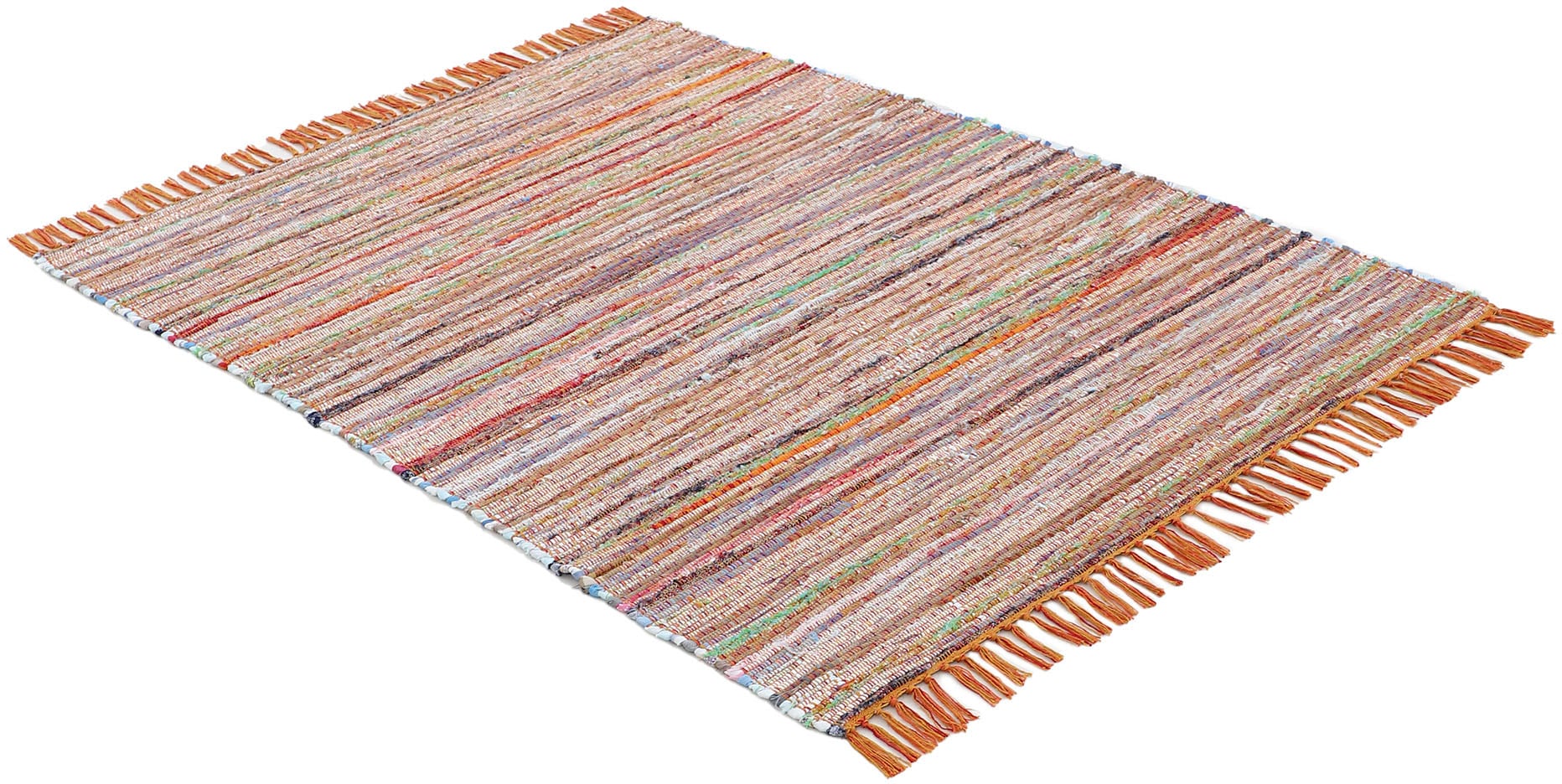carpetfine Teppich »Kelim Chindi, Wendeteppich«, rechteckig, 6 mm Höhe, handgewebt, Fleckerlteppich mit Fransen, auch vielen in Läufergrößen