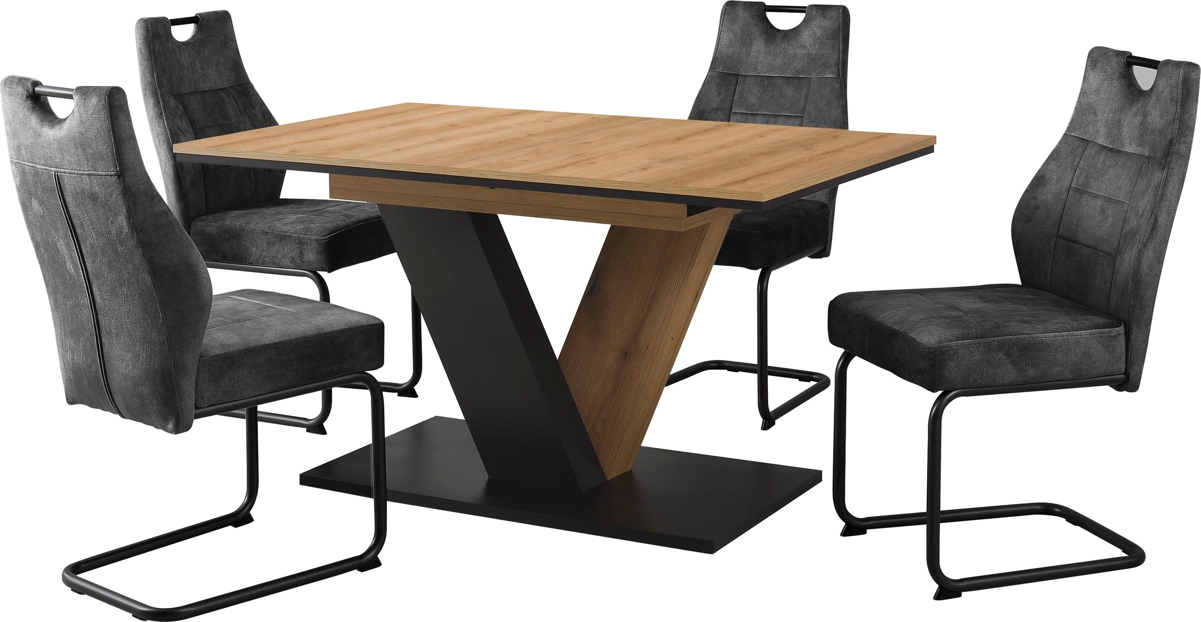 HELA Essgruppe »EMS Tisch 140-180x90 cm ausziehbar, Esstisch inkl. 4 Stühle«, (Set, 5 tlg., 5tlg. Set, Esstisch plus 4 Esszimmerstühle), Ausziehtisch Freischwinger, Stuhl mit Federkern, Bestseller