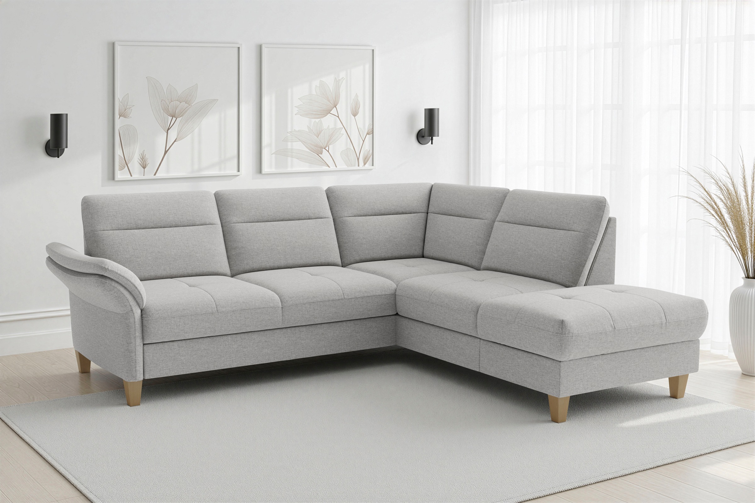sit&more "Pamela L-Form, B: 218 cm, optional Schlaffunktion & Bettkasten" wahlweise mit Armteilverstellung, Sofa mit Federkern, Sitzhöhe: 48 cm