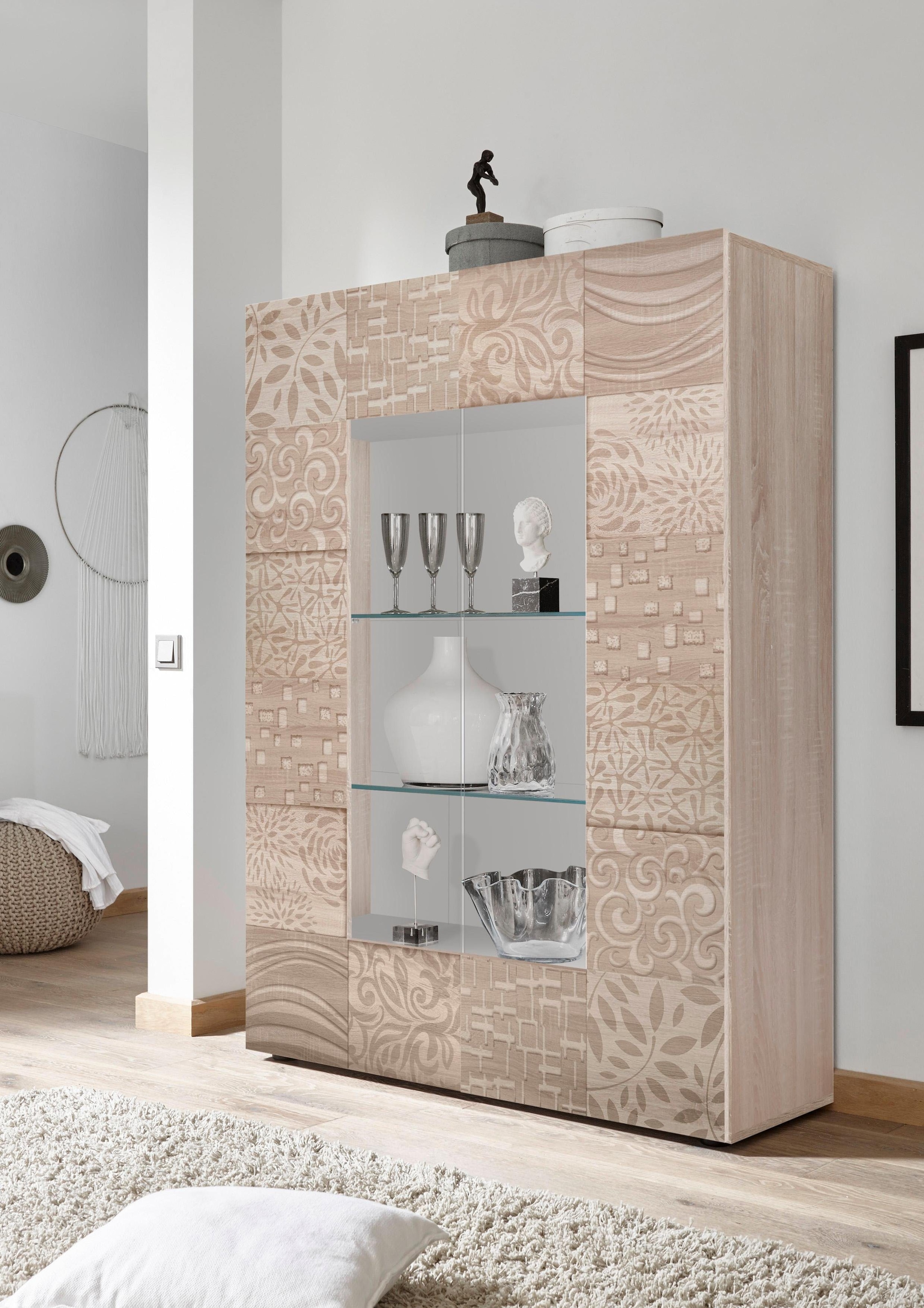 INOSIGN Vitrine »Miro«, Stauraumvitrine, Höhe 166 cm mit dekorativem Siebdruck