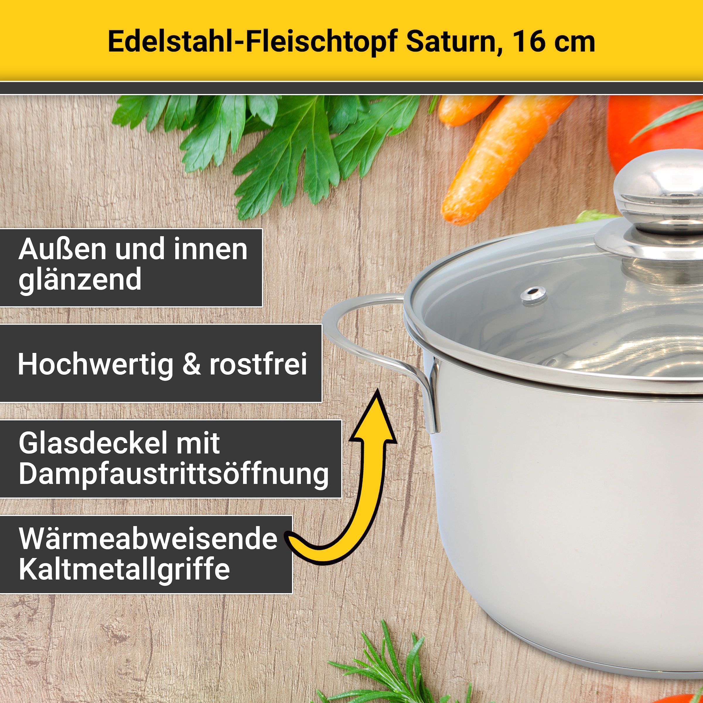 Krüger Fleischtopf »Saturn«, Edelstahl, (1 tlg.), Glasdecke für praktisches Sichtkochen