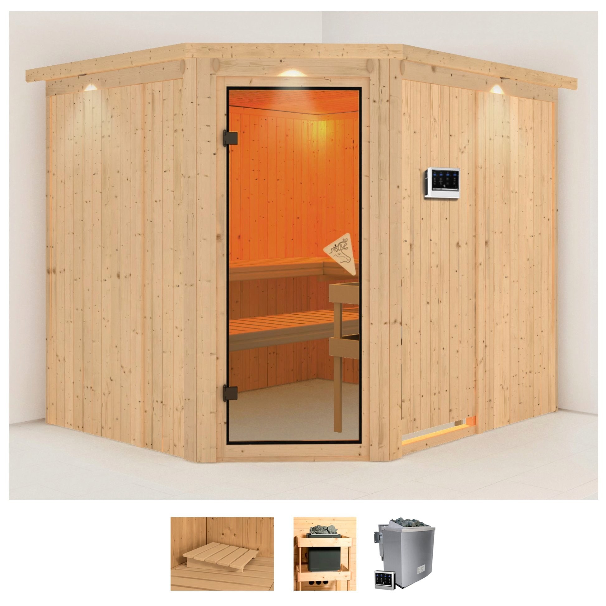 Karibu Sauna "Marit" Set, Ofen 9 kW Bio externe Strg easy