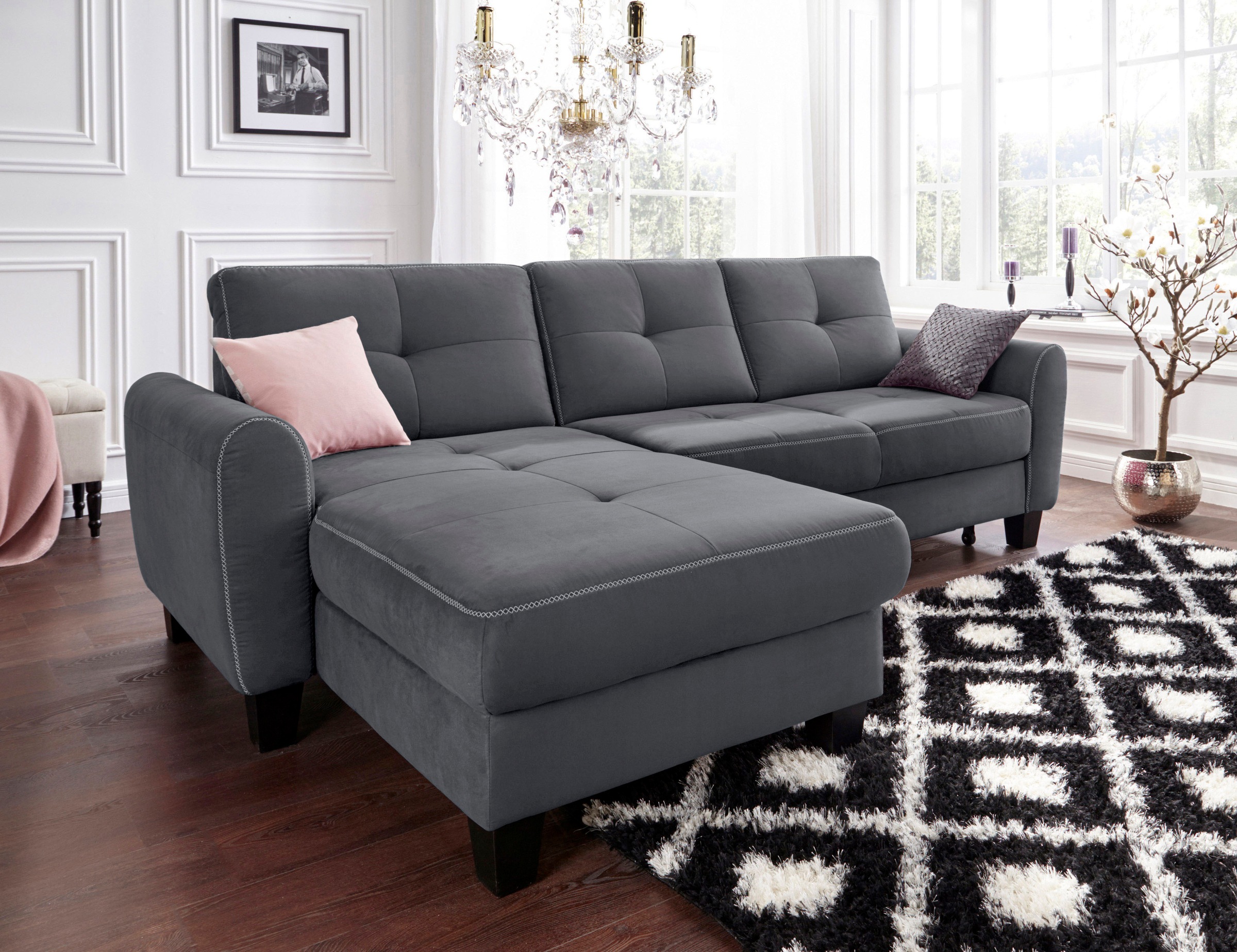 sit&more Ecksofa "Varese L-Form" mit Federkern, wahlweise mit Schlaffunktion und Stauraum