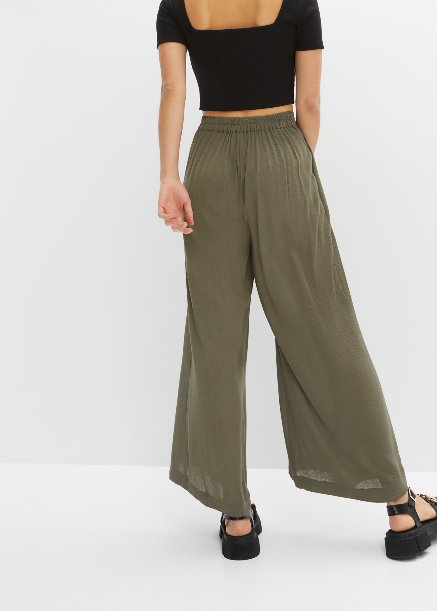 bonprix Stoffhose aus Viskose, mit Schnürung, Regular Fit, mit weitem Bein günstig online kaufen