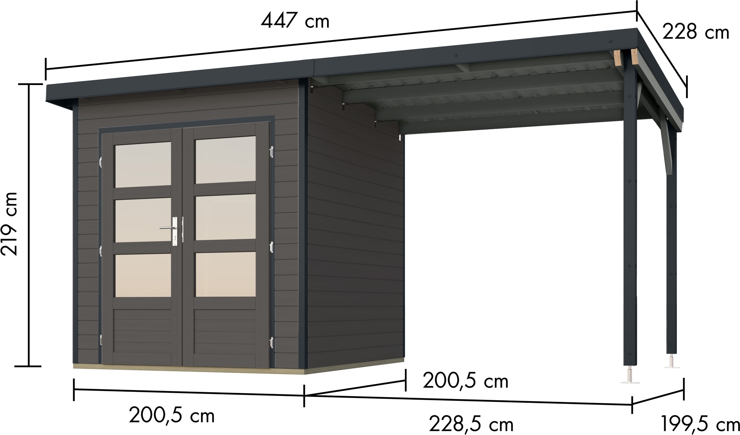 Karibu Gartenhaus »Plutino 1  SET, in verschiedenen Farben« inkl. Anbaudach