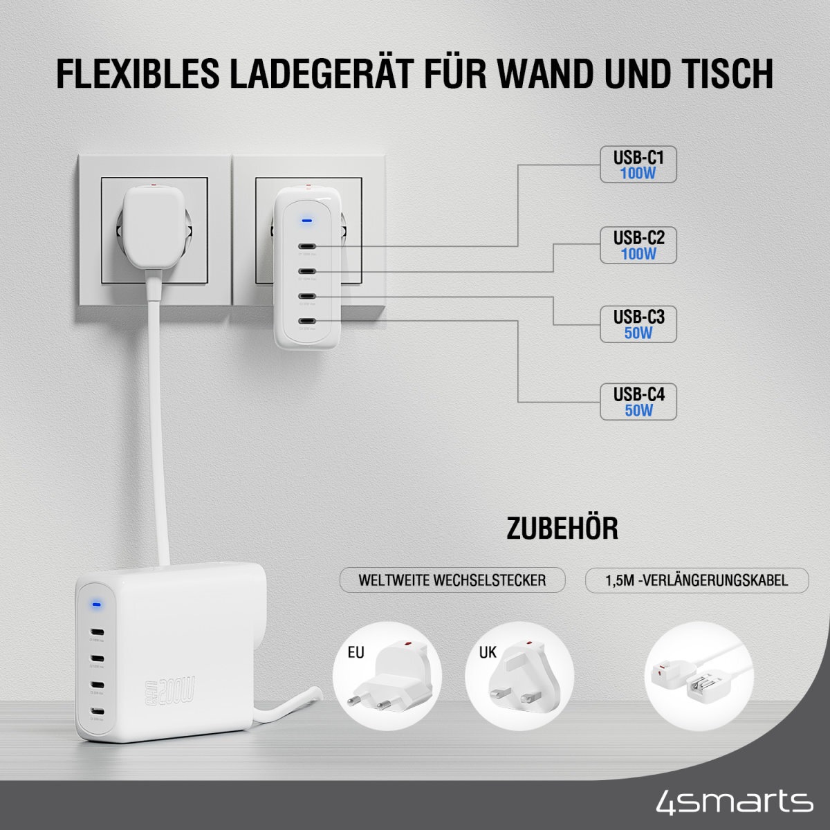 4smarts USB-Ladegerät »GaN Flex Pro 200 W 4 USB-C«