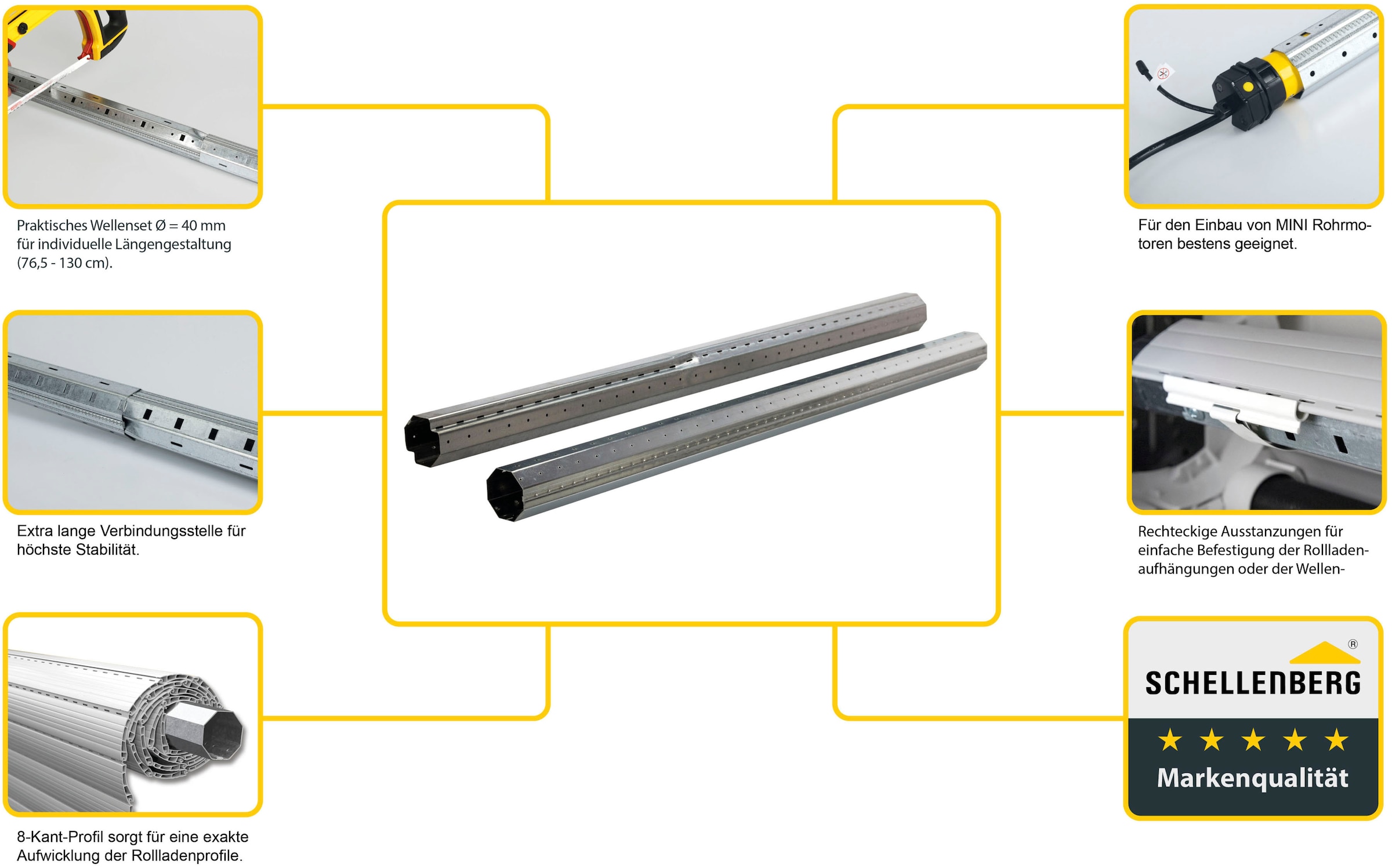 SCHELLENBERG Achtkantwelle »zum Aufwickeln eines Rollladens, Durchmesser 40 mm oder 60 mm« Set, 1 Stk. tlg. Rollladenwelle für Mini-, und Maxisysteme, individuell kürzbar