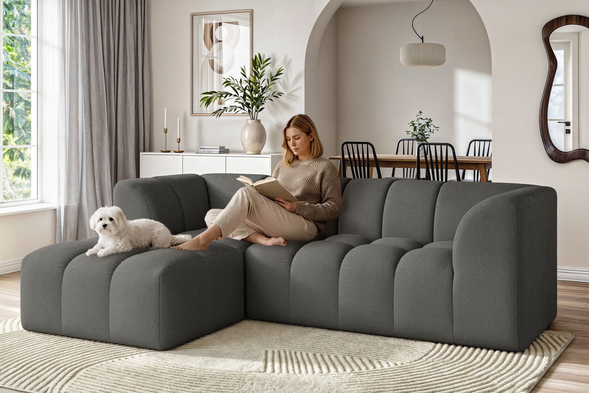 OTTO home Ecksofa "TUURE L-Form, Verlässliche Qualität, moderne Steppung, Breite 255cm" Bubble Optik, moderne Steppung, hoher Sitzkomfort, Wellenunterfederung