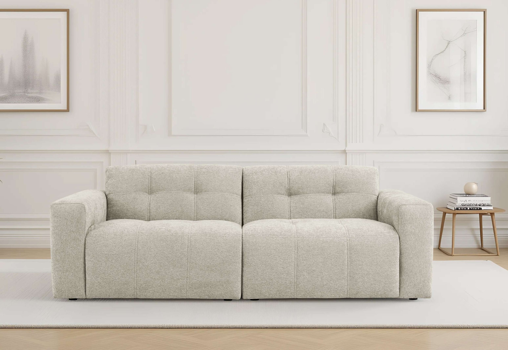OTTO home 3-Sitzer "Tapley" Breite 220 cm,Boucle, Struktur fein, mit Knopfsteppung, bodentief