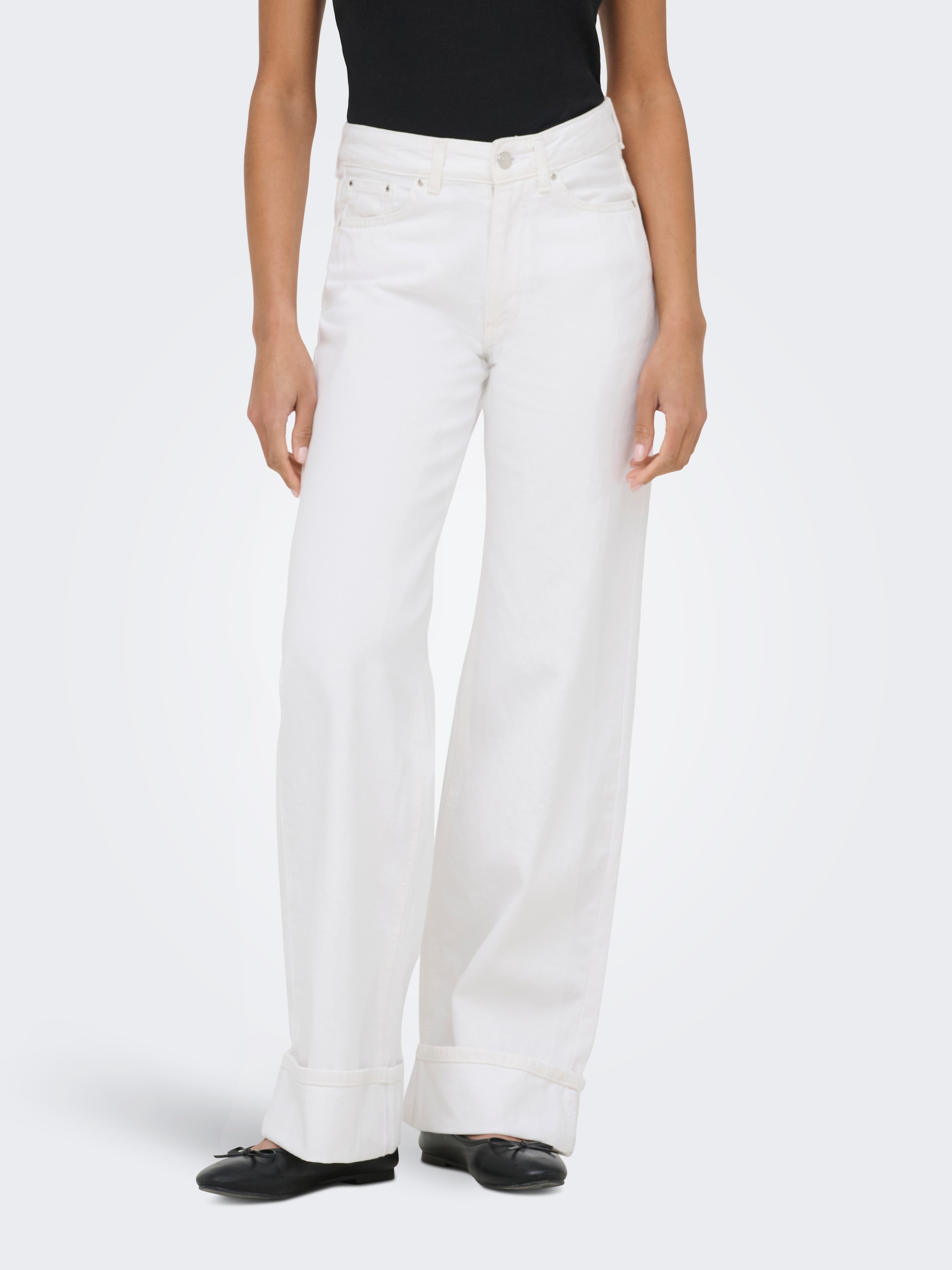 ONLY Weite Jeans "ONLELLA MW WIDE FOLD UP DNM WHITE TAI" Baumwolle, regular waist, wide fit