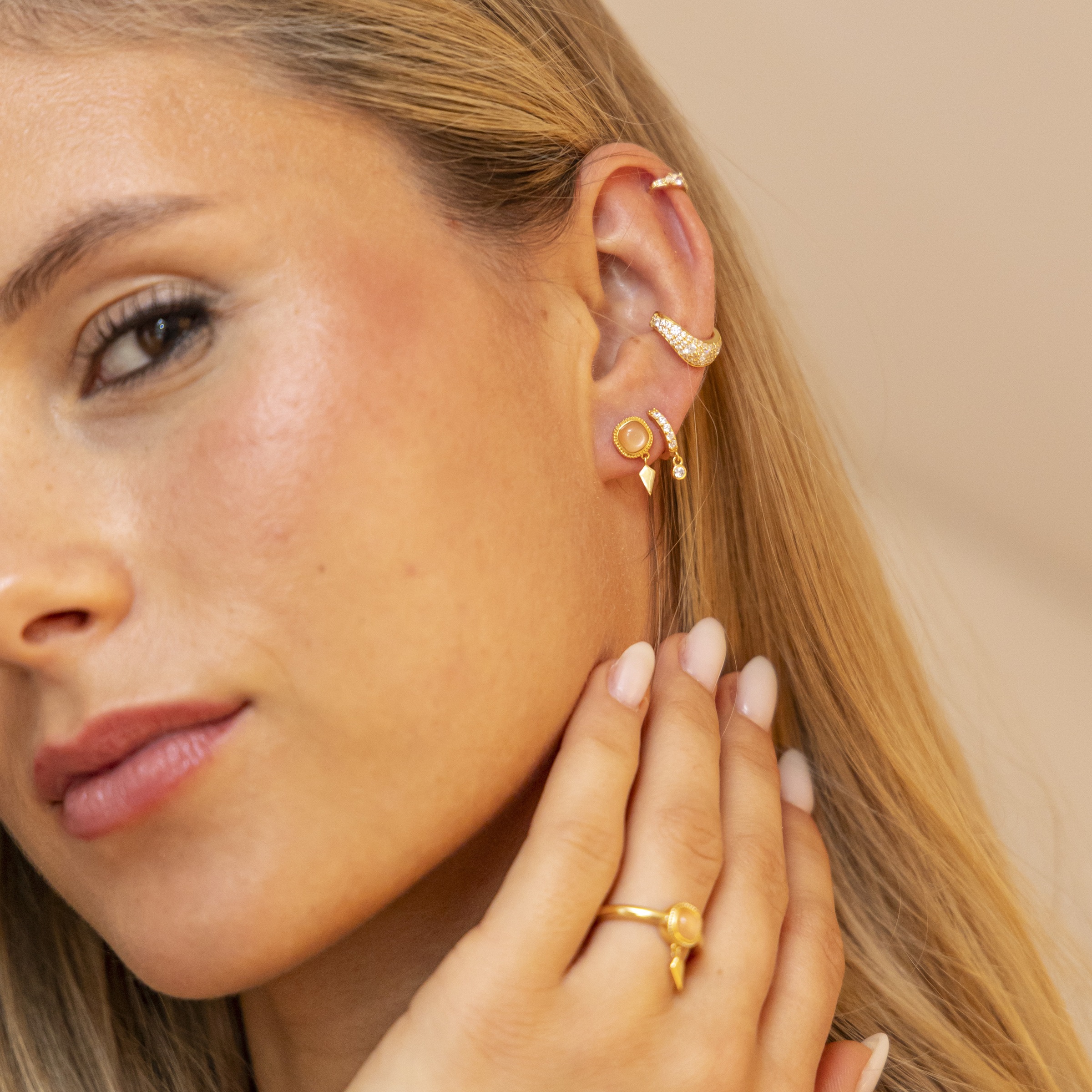 CAÏ Paar Ohrstecker »925 Silber vergoldet oranger Mondstein«