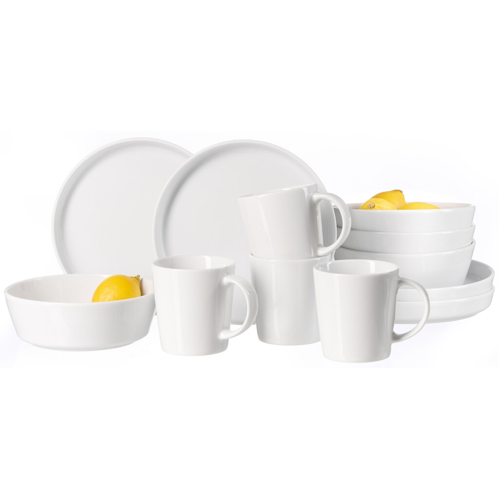 Ritzenhoff & Breker Kombiservice »Geschirr-Set, Service Malmö«, (Set, 12 tlg., 4 Teller Flach, 4 Schalen, 4 Kaffeebecher)