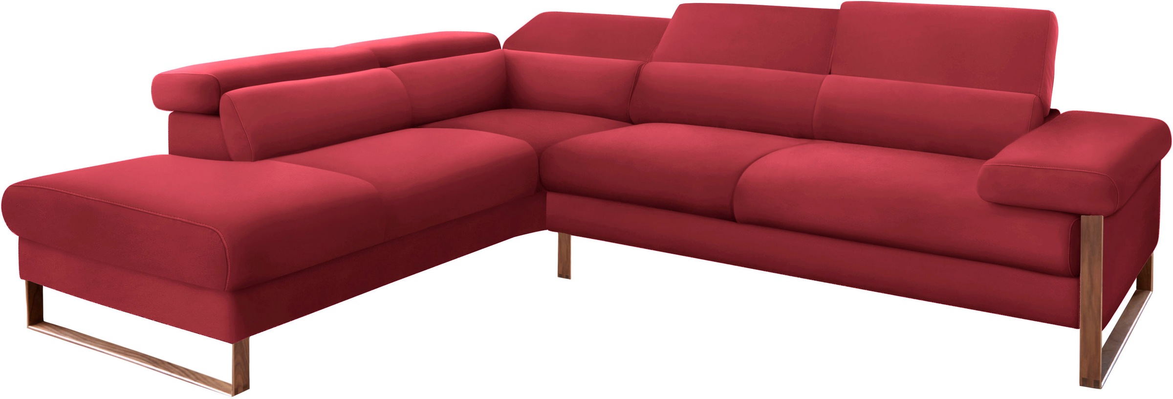 W.SCHILLIG Ecksofa »finn, Designsofa mit tollem Sitzkomfort, bequem, L-Form«, German Design Award 2016, Fußgestell Nussbaum natur, Breite 281 cm