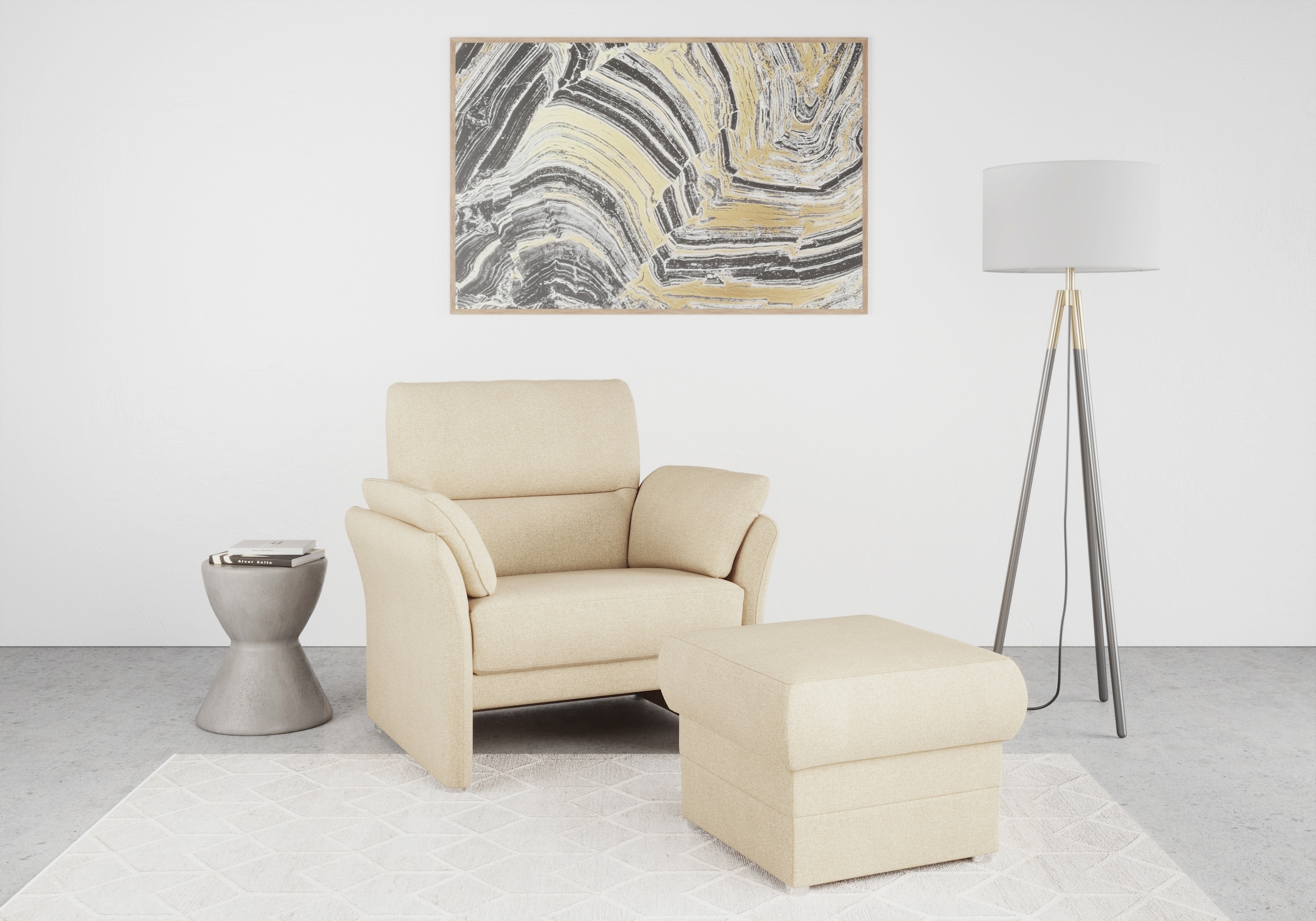 DOMO collection Sessel »Pina elegant und zeitloser Clubsessel, bequemer Cocktailsessel«, Hoher Sitzkomfort, Feinstruktur, beige