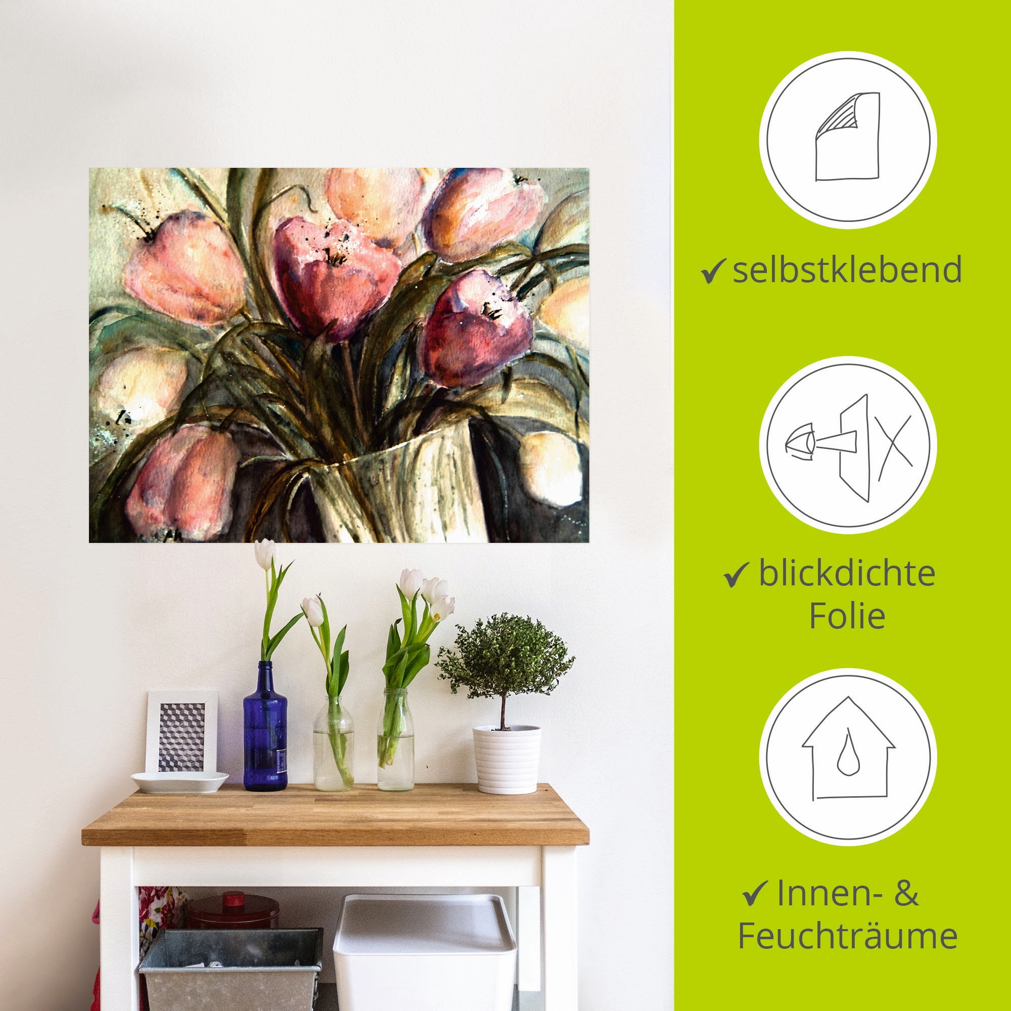 Artland Wandbild »Lila Tulpen in Vase«, Blumen, (1 St.), als Leinwandbild, Poster, Wandaufkleber in verschied. Größen